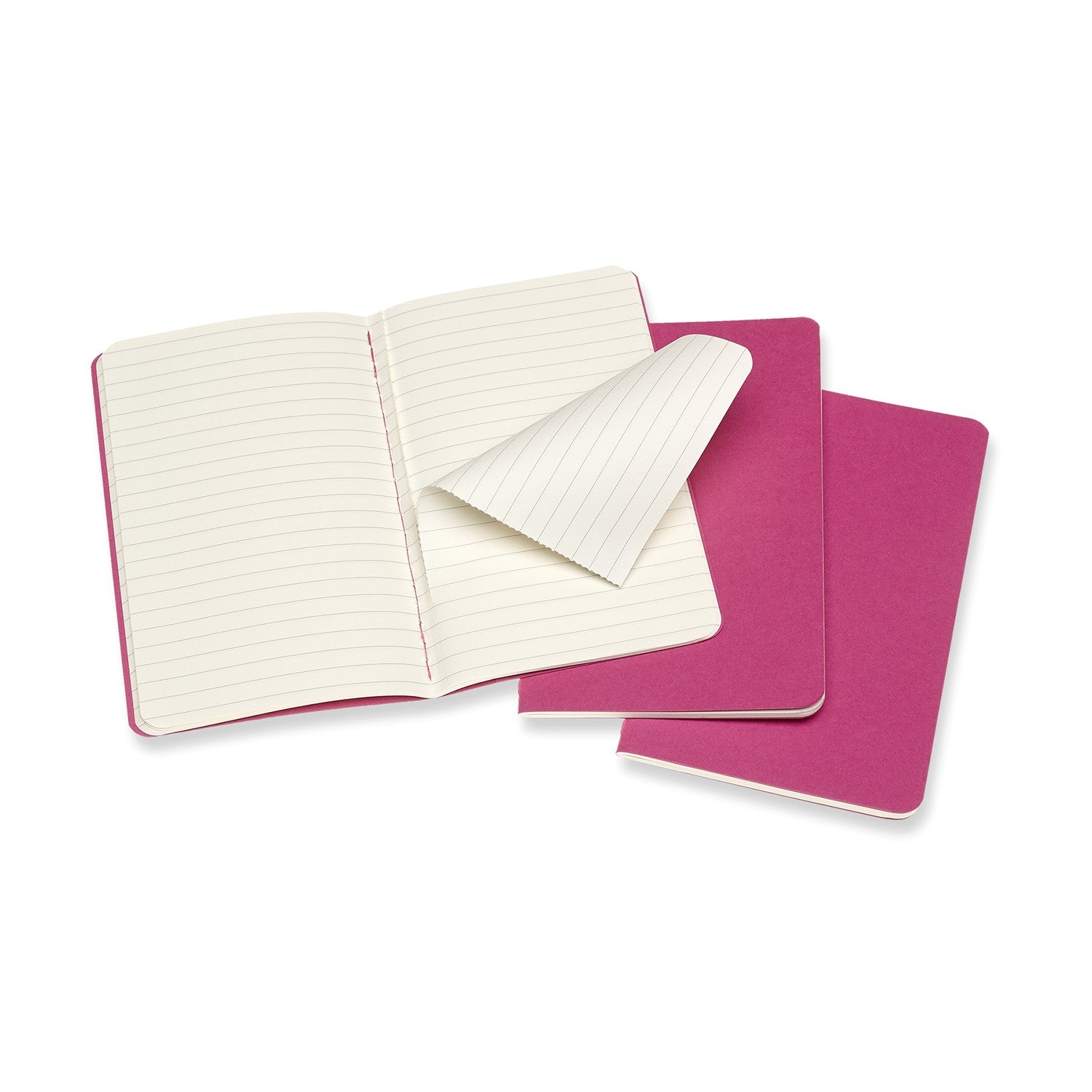 Moleskine Notizheft – 90 × 140 mm – 64 Blatt – 70 g/m² – Karton, 16 heraustrennbar, Innentasche, pink, 3 Stück