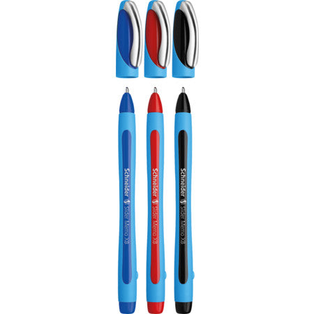 Schneider Schreibgeräte Schneider Slider Memo Kugelschreiber – 3er Pack, Schwarz, Blau, Rot, Druck
