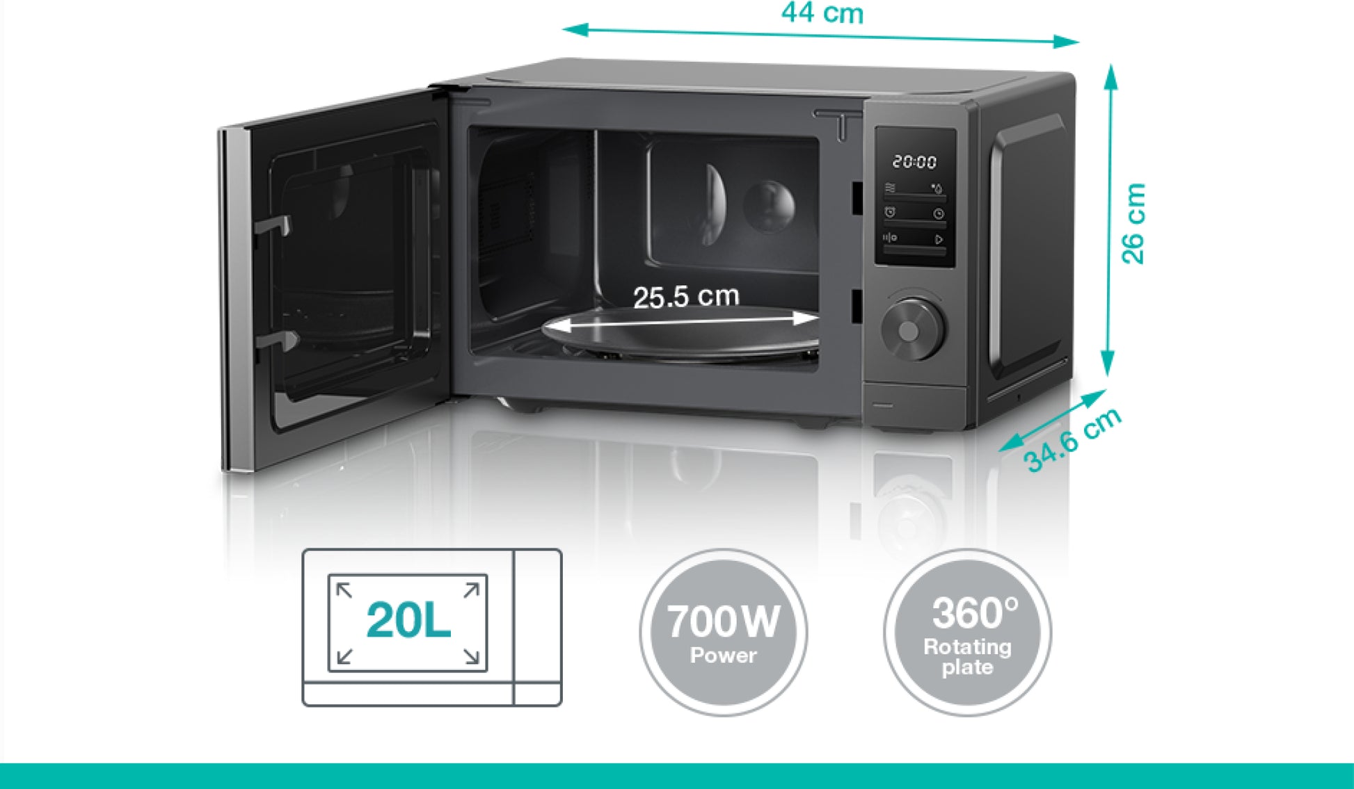 Gorenje Solo-Mikrowelle MO20A3T4 – 20 l, 700 W – schwarz/grau