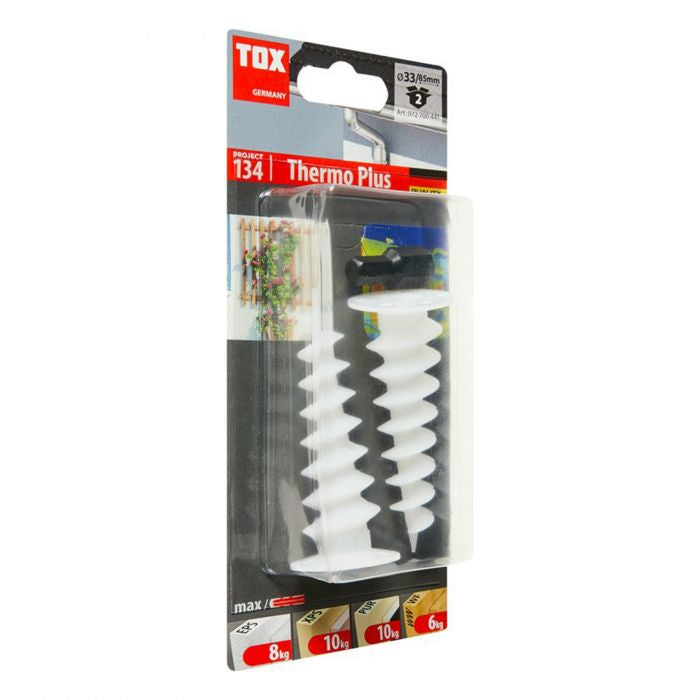 TOX Dämmstoffdübel Thermo Plus – Ø 24 × 55 mm, Kunststoff, Weiss, 2 Stk., für Dämmplatten
