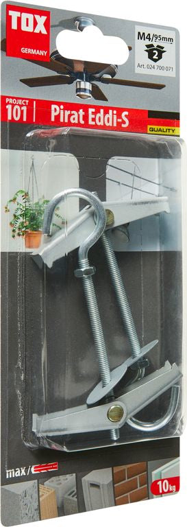 TOX Federklapp Hakendübel Pirat M4 – Ø 7 × 95 mm, Metall, Grau, 2 Stk., für Beton