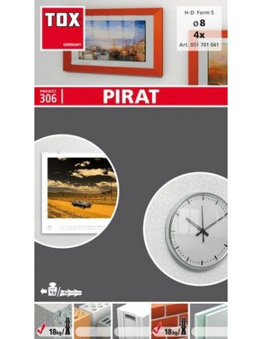 TOX Hakendübel Pirat Barbossa-L – Ø 8 × 40 mm, Nylon, Grau