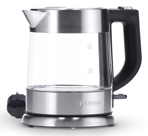 Severin Wasserkocher WK 3468 – 1 l, Glas, 2200 W, Schwarz, 360°-Sockel