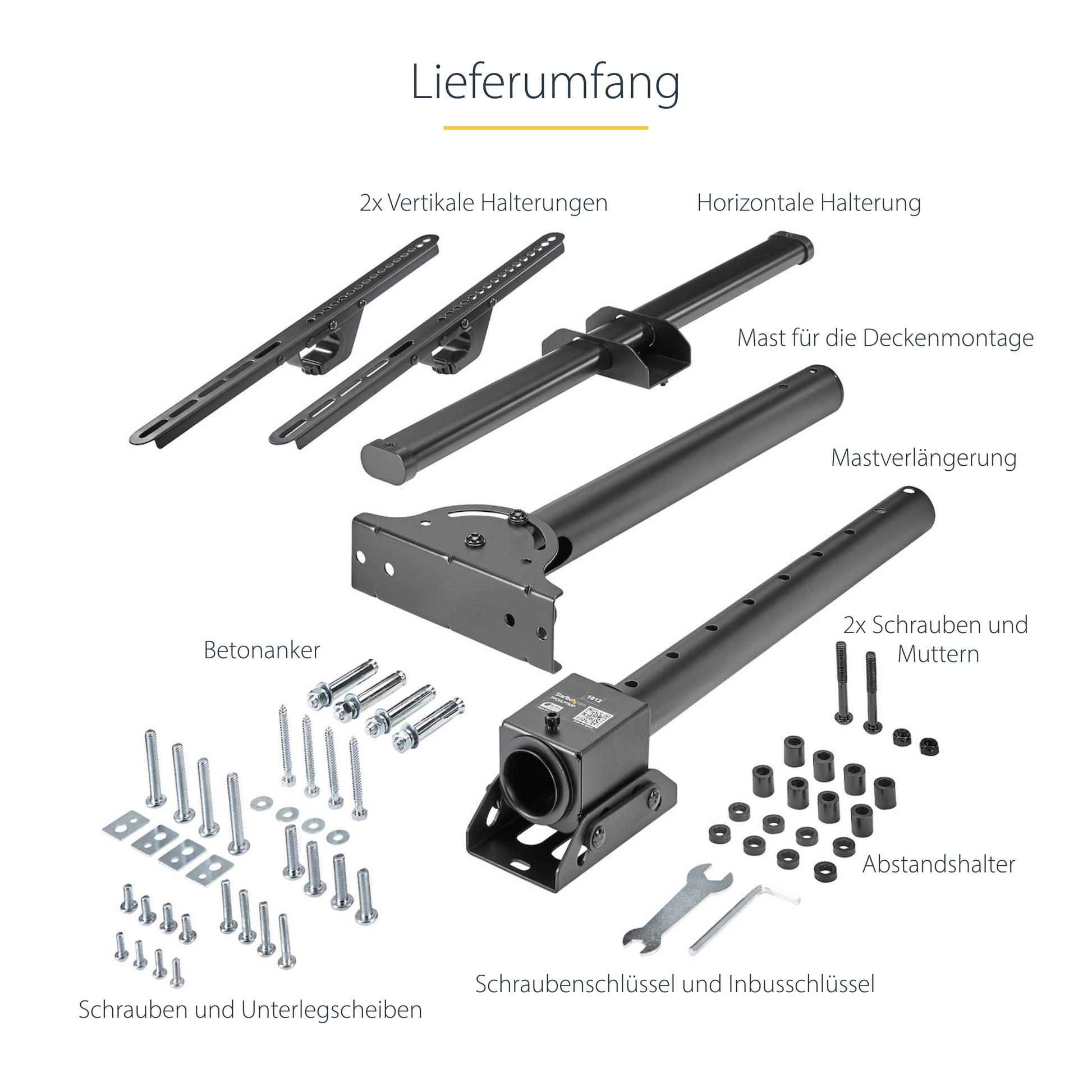 StarTech.com Deckenhalterung – 37–75" – VESA 200×200–600×400 – bis 50 kg, Teleskopmast – Schwarz
