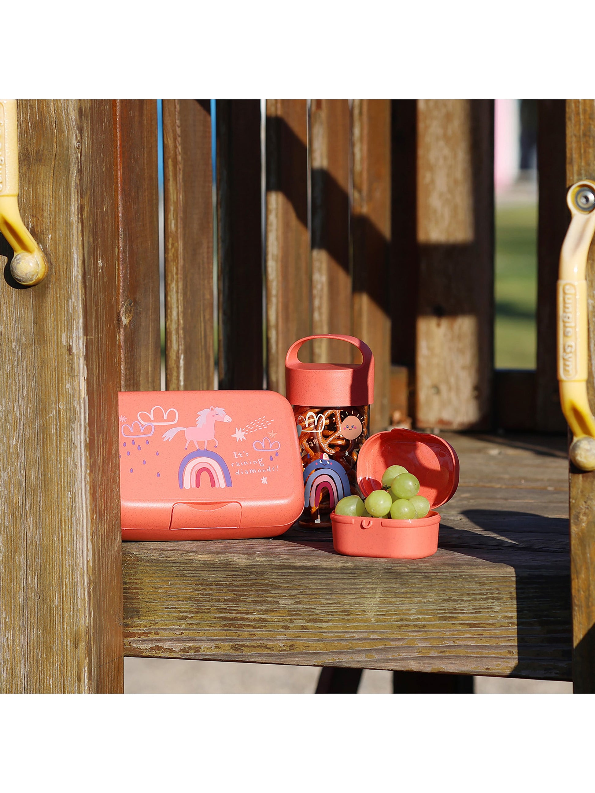 koziol Lunchbox 19 × 13,5 × 6,5 cm, Kunststoff (biozirkulär), mehrfarbig, Motiv Pferde, mit Trennschale