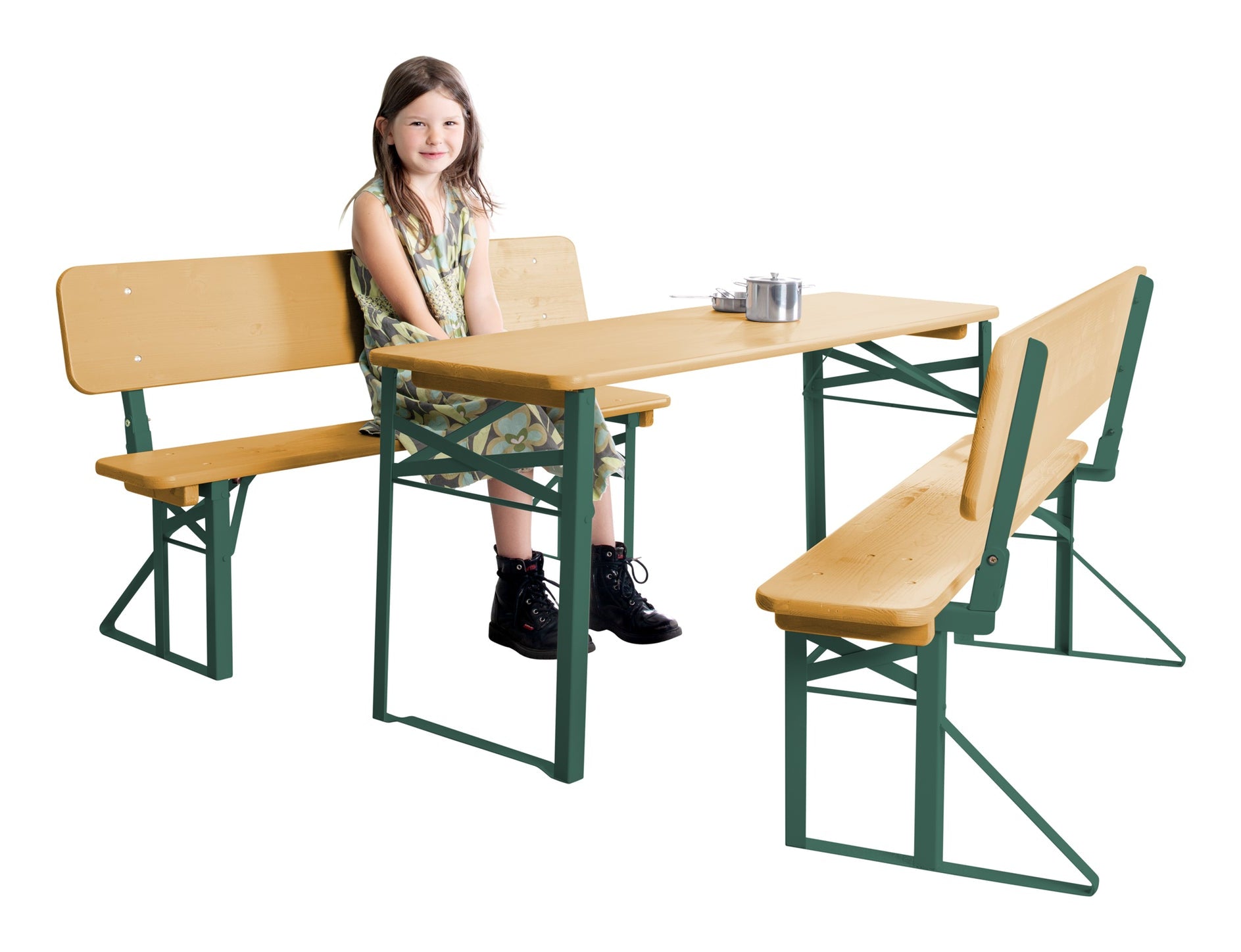 Roba Bistro-Set 3-teilig – Grün, Holz – Metall, Holz – Tisch 109 × 40 × 52 cm – klappbarer Tisch