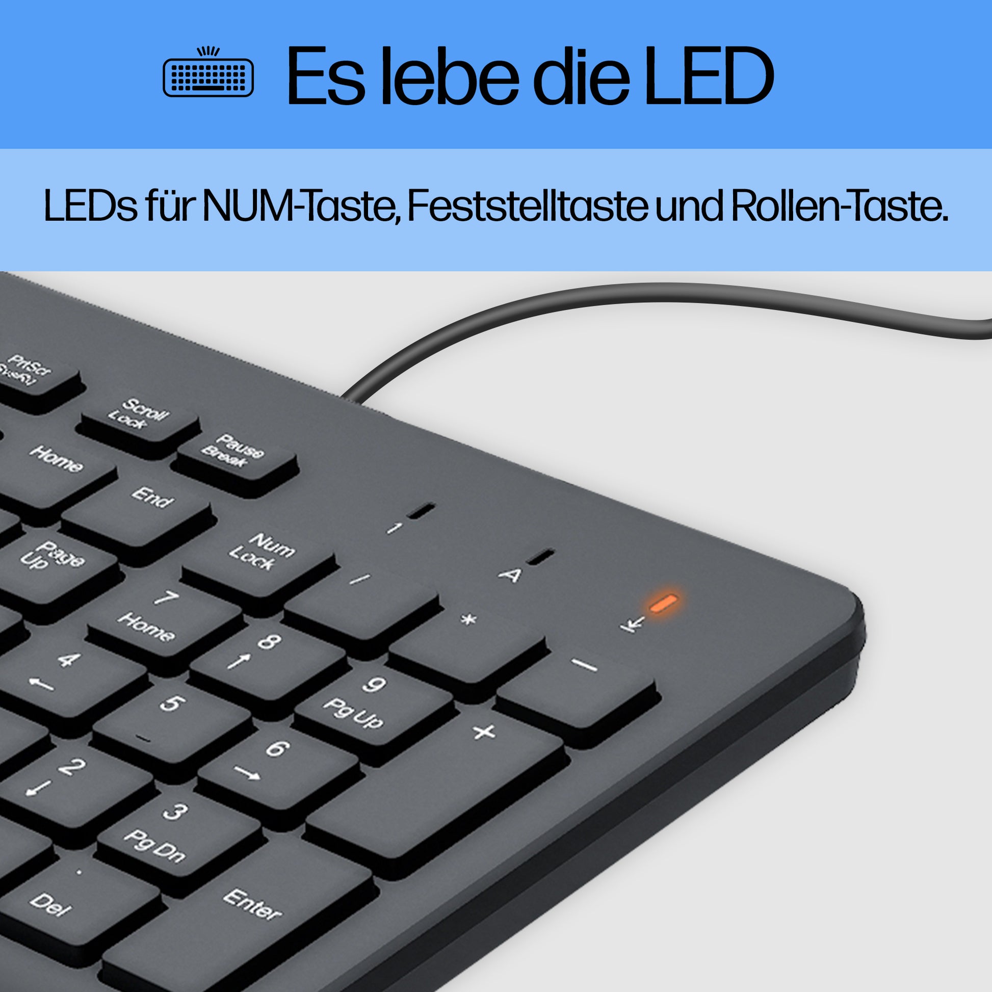 HP 150 – Tastatur – kabelgebunden, USB-A – schwarz – für PCs mit USB-A-Anschluss