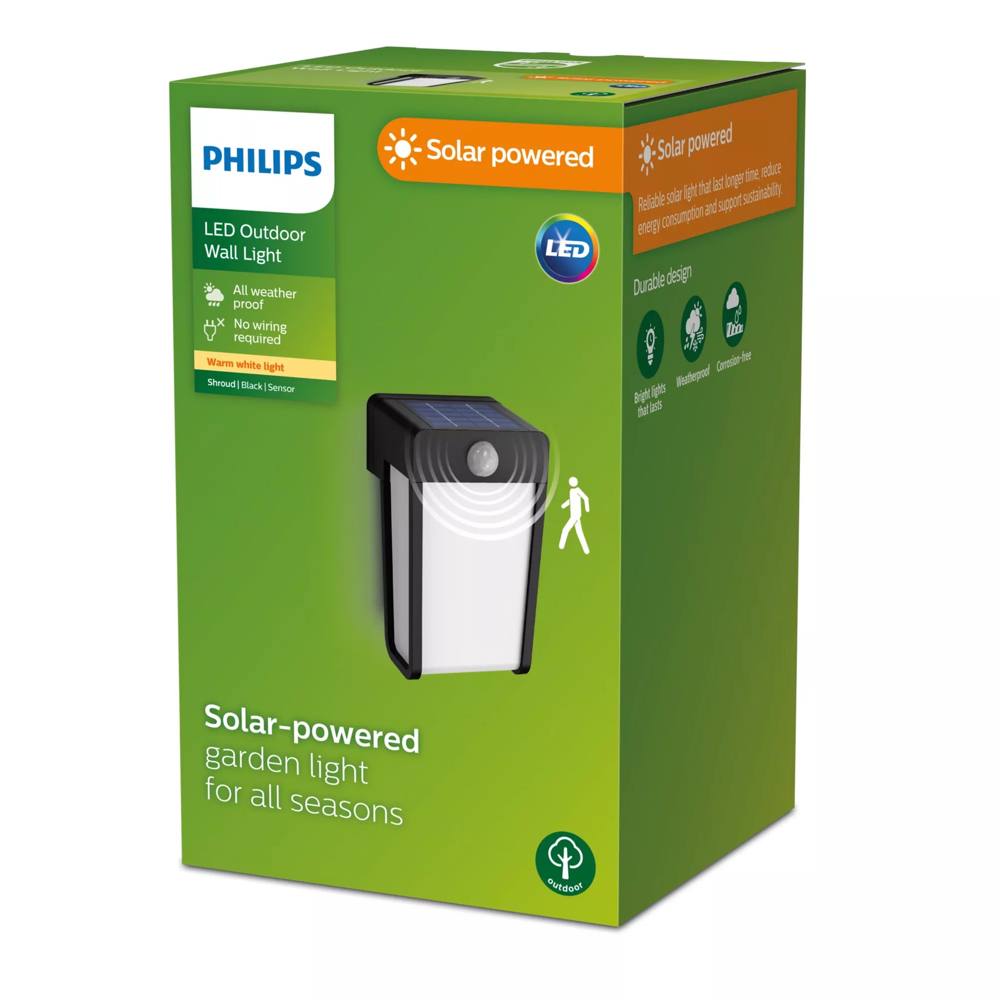 Philips by Signify Philips Aussenwandleuchte – Warmweiss, 2700 K, IP44, Solarbetrieb, mit Bewegungsmelder, Schwarz, Kunststoff