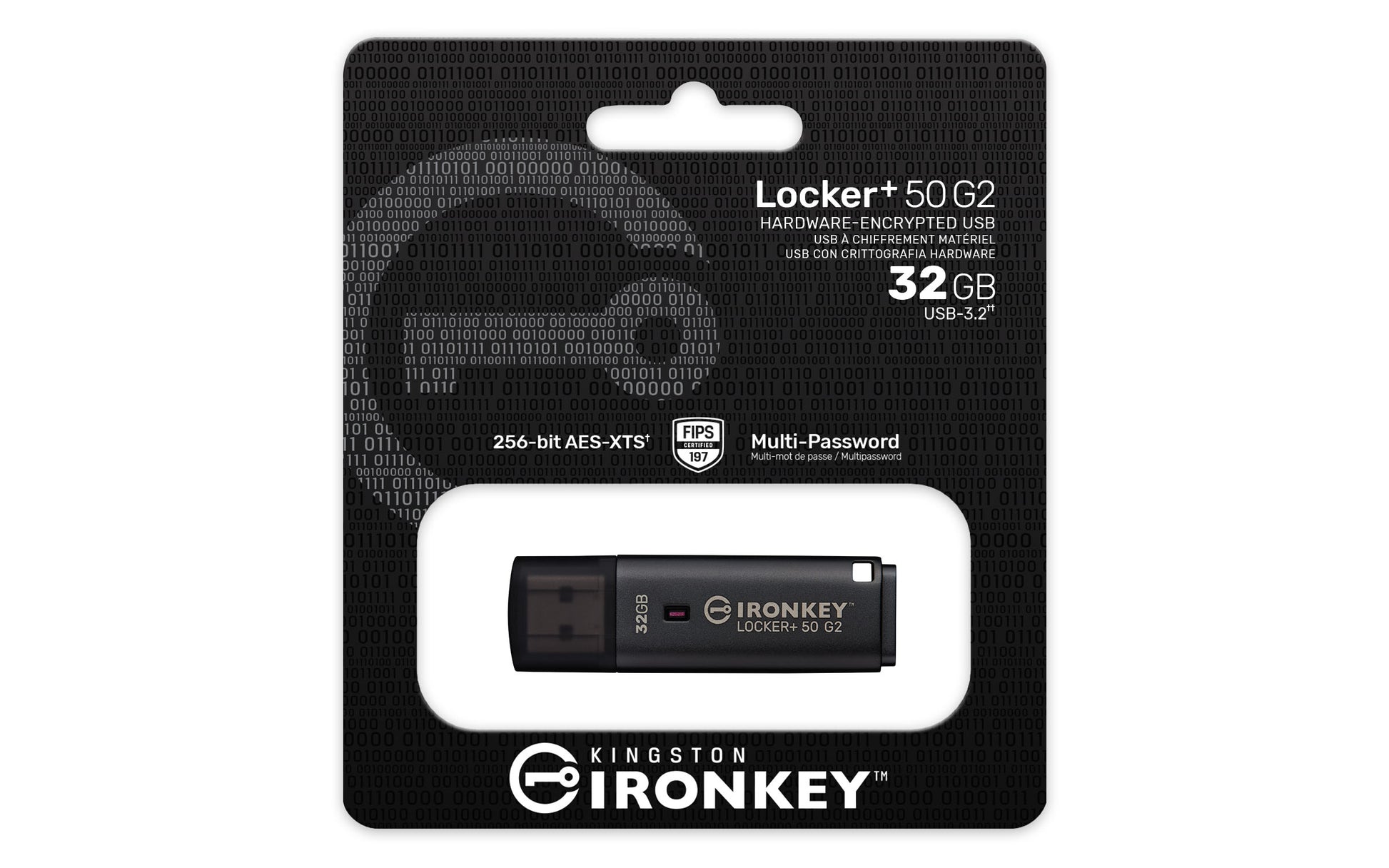 Kingston Technology Kingston IronKey Locker Plus 50 G2 USB-Stick 32 GB – USB-A USB 3.2 Gen 1, 145/115 MB/s, AES-256, FIPS 197