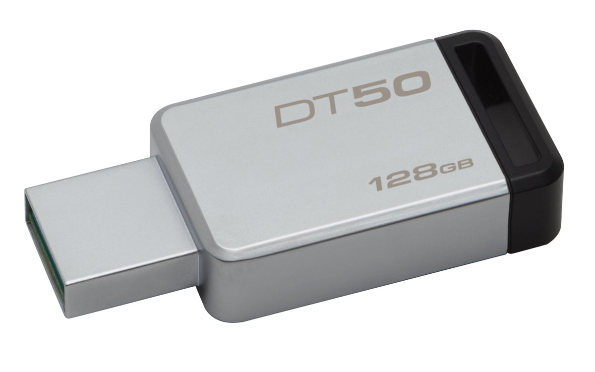 Kingston Technology Kingston DataTraveler 50 USB-Stick 128 GB – USB-A 3.2 Gen 1, 110/15 MB/s, ohne Deckel, Schwarz, Silber