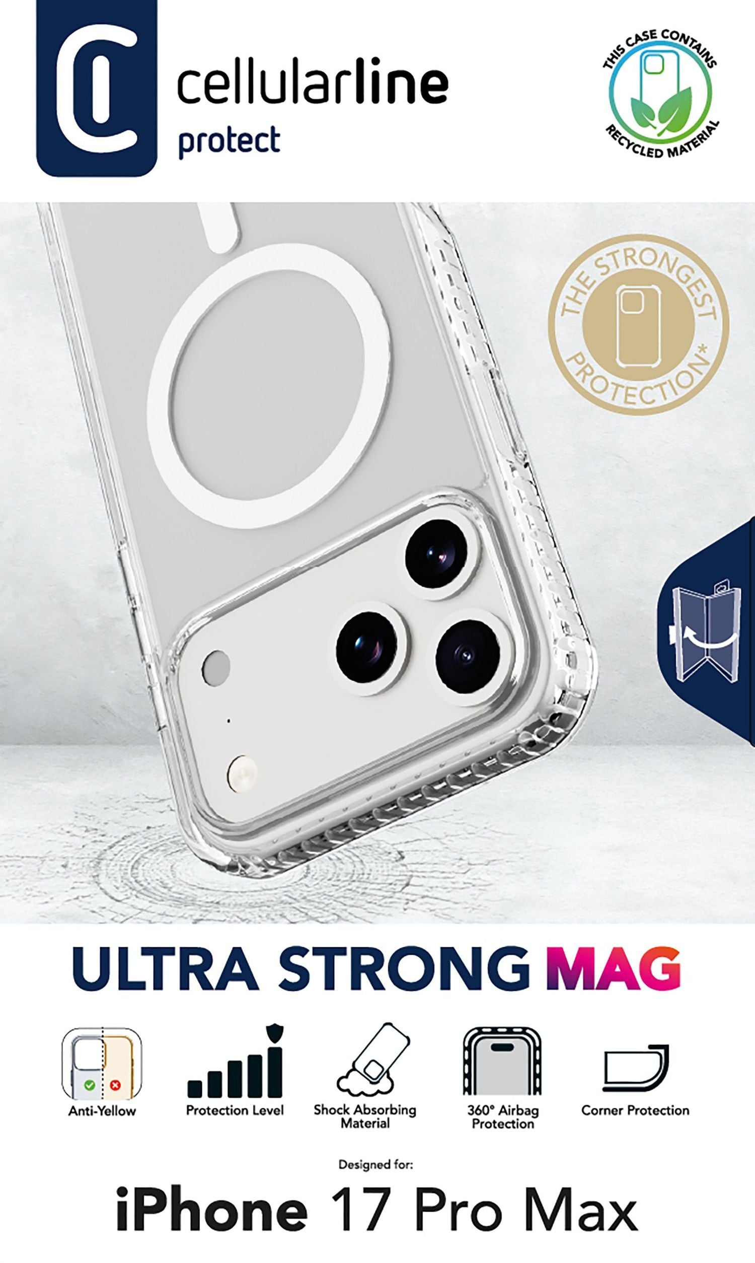 Cellularline Backcover – für Apple iPhone 17 Pro Max – transparent – Kunstleder – MagSafe-kompatibel