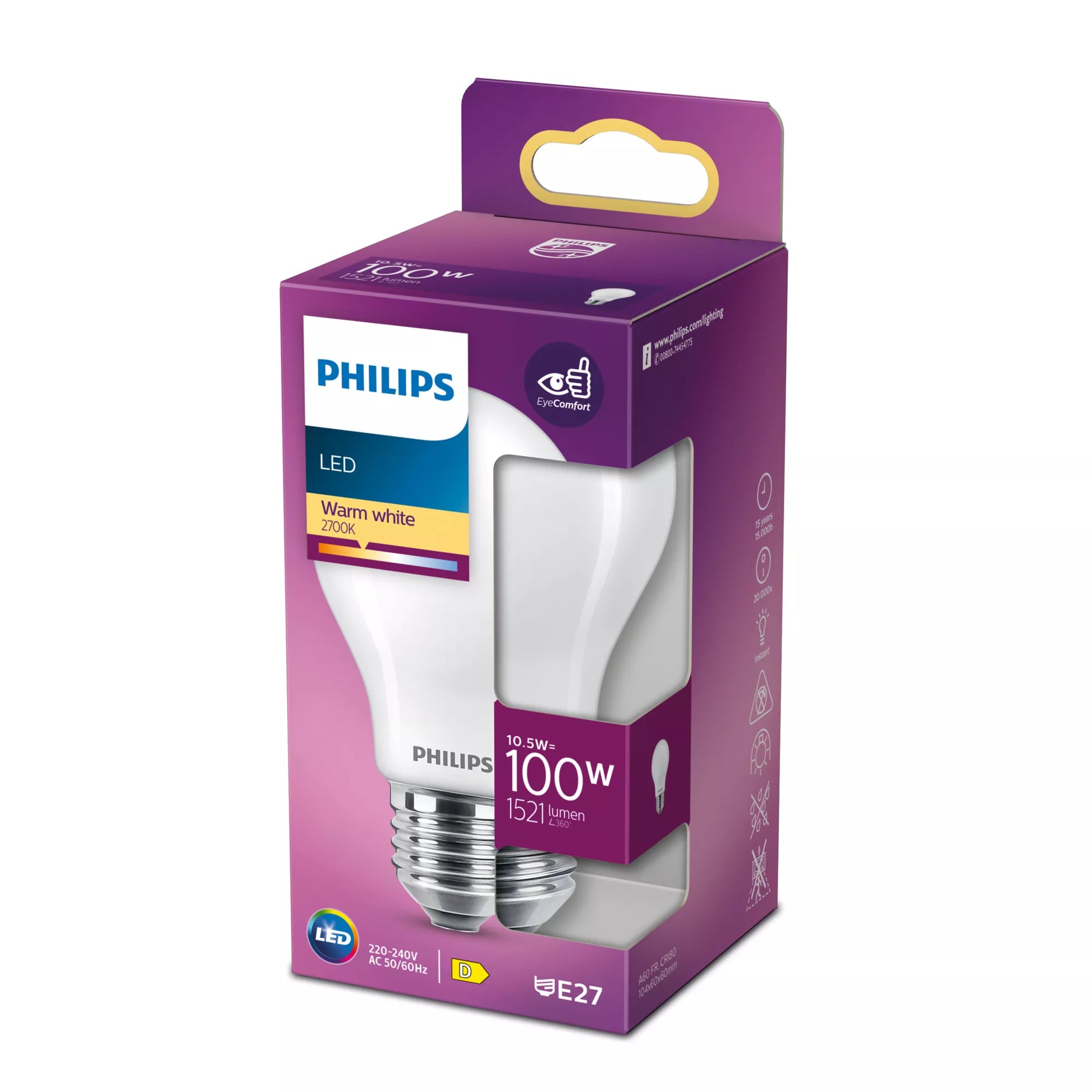 Philips by Signify Philips LED-Leuchtmittel E27 A60 – 1521 lm, 10,5 W, Warmweiss 2700 K – Mattes Glas – 1 Stk.