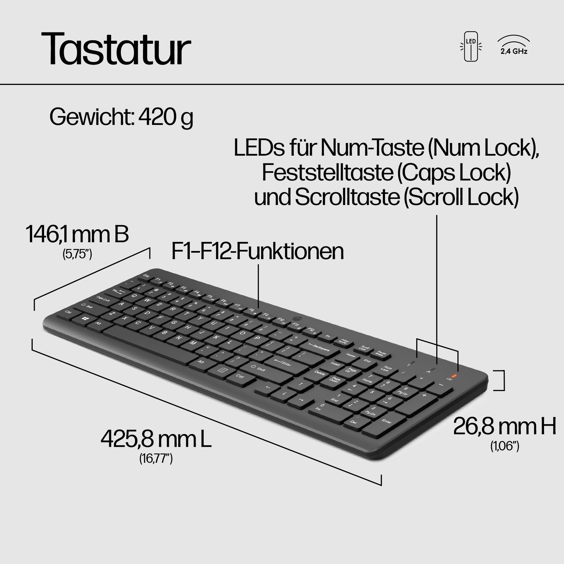HP 330 Wireless-Maus und -Tastatur – 2er-Set, Tastatur in voller Grösse