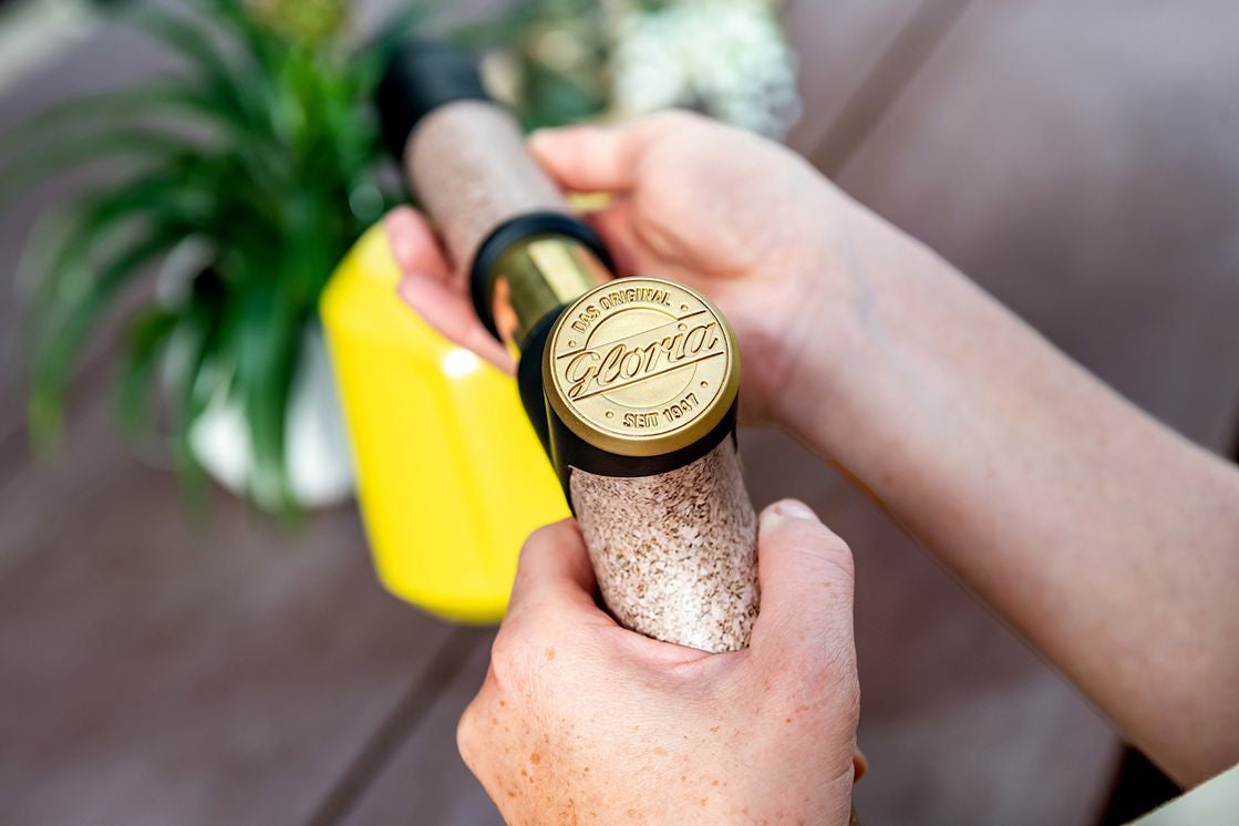 GLORIA Akku-Hydronette – Sprüher, 1 l, 3 bar, verstellbare Düse, Kunststoff, Gelb/Braun