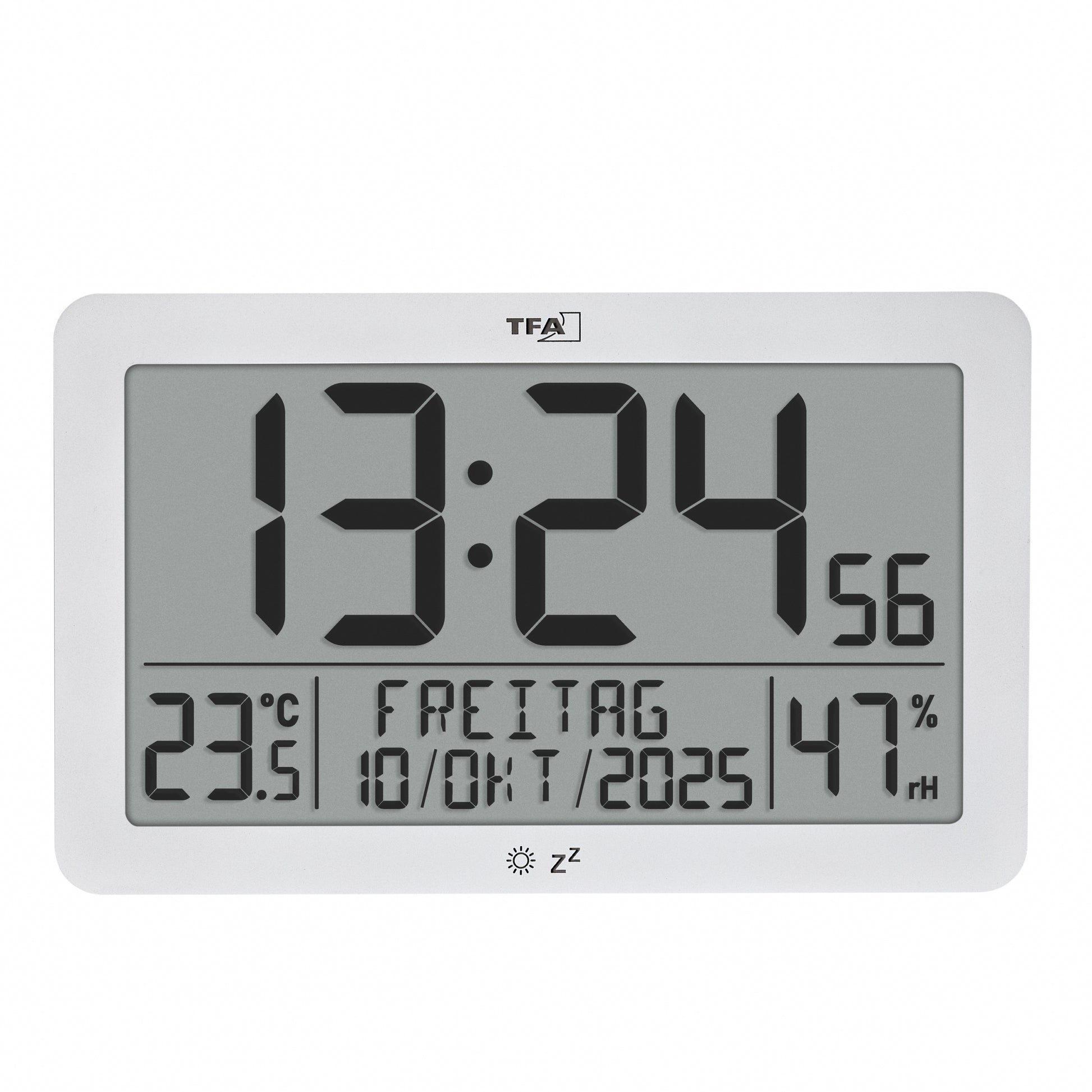 TFA-Dostmann TFA Dostmann Wanduhr – Digital, Funk, Thermometer, Hygrometer, 20 × 12,4 × 6,3 cm, Weiss