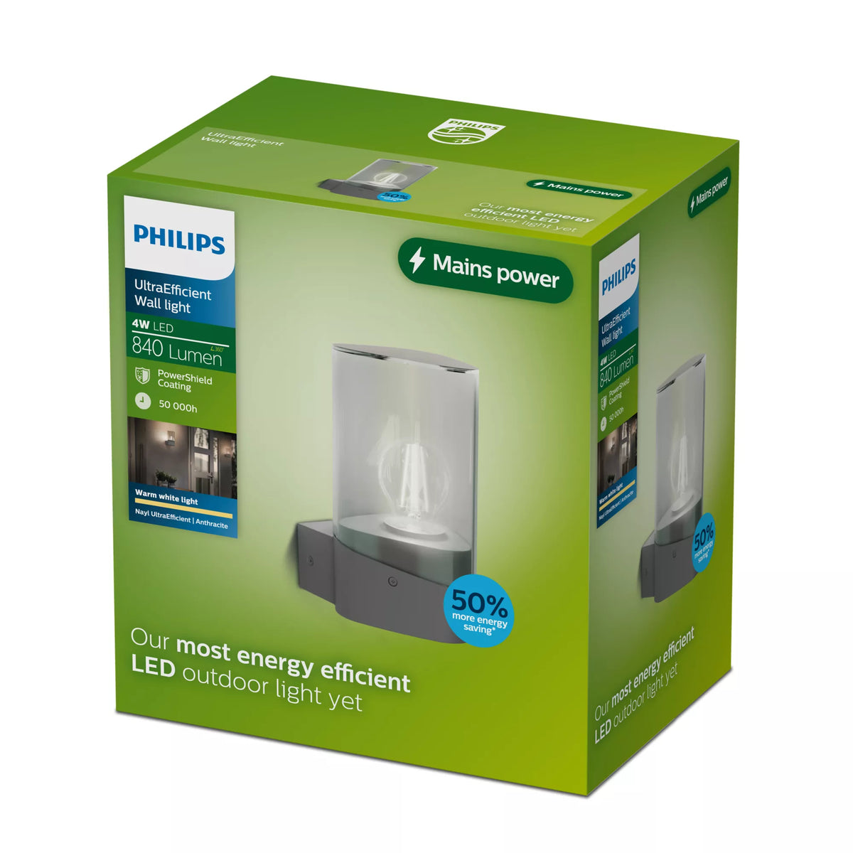 Philips by Signify Philips Aussenwandleuchte – 14,8×21,5 cm – 840 lm, 4 W – Warmweiss, 2700 K – IP44 – Netzbetrieb – Grau – Aluminium