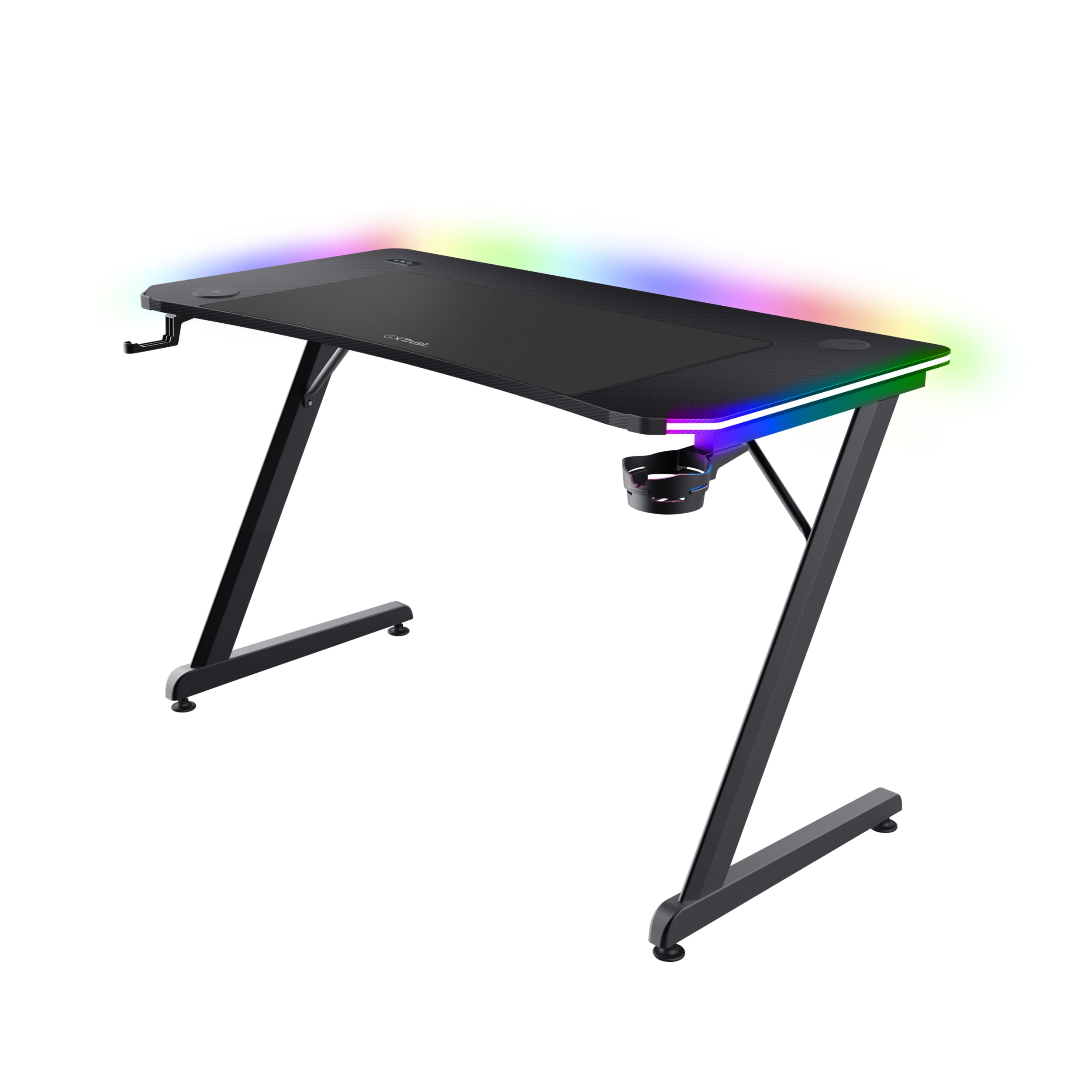 Trust GXT710 Luminus Pro – Rollbarer Computertisch, 1'200×600×740 mm, bis 150 kg, RGB-LED-Beleuchtung, Schwarz