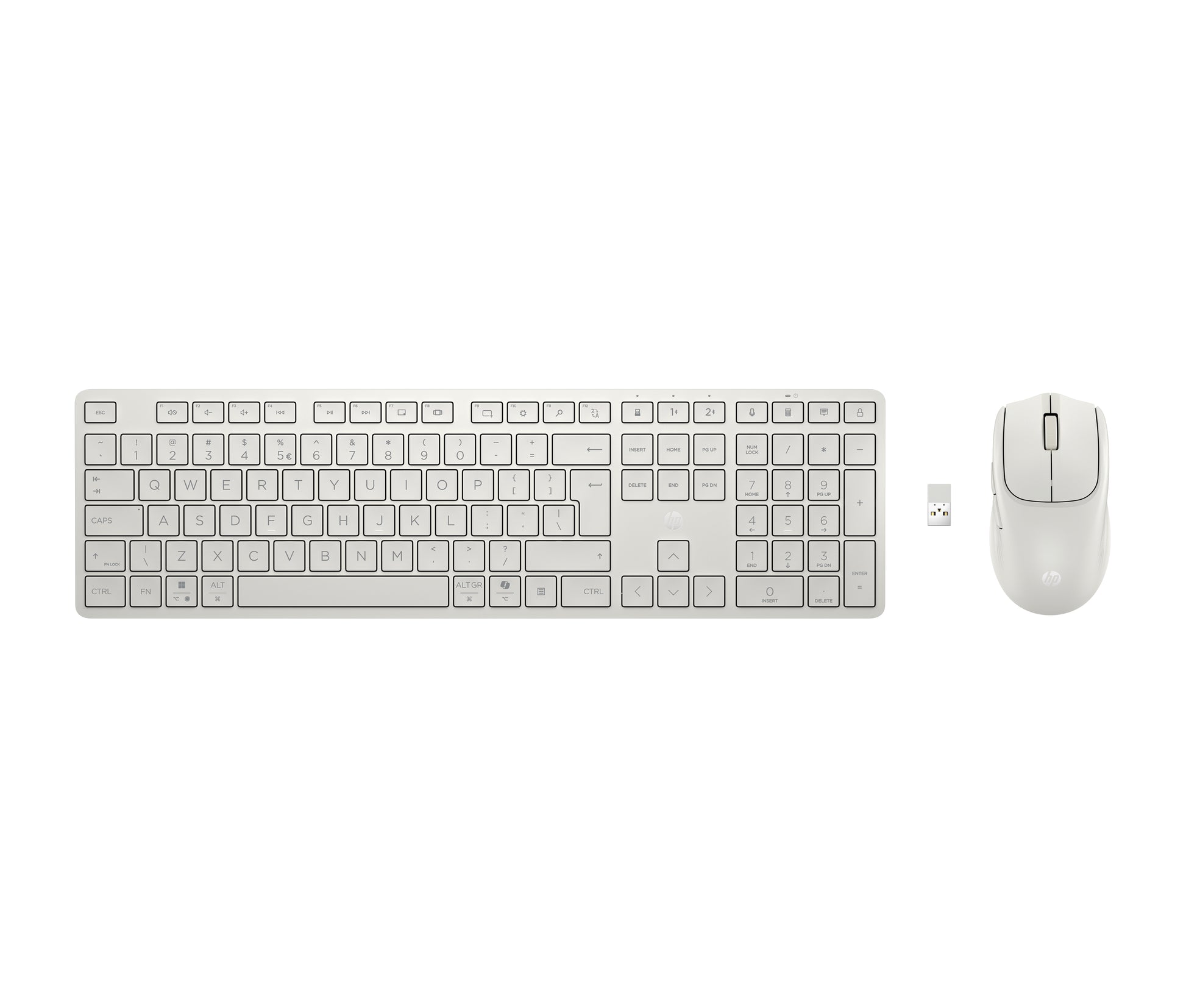 HP 495C – Tastatur- und Maus-Set – Multi-Device – Bluetooth & 2,4 GHz (USB-A Empfänger) – Leise Tasten – Weiss