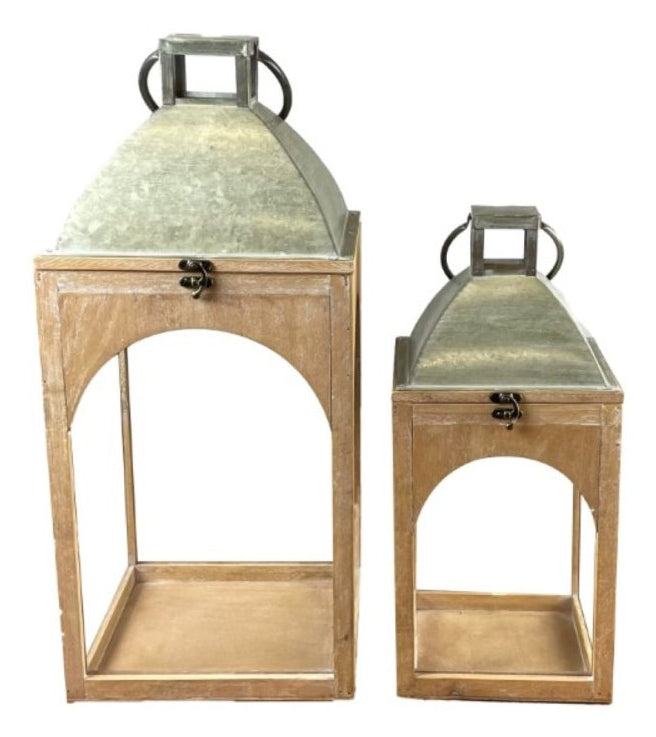 CHALET Teba Laternenset – Holz, Braun – 26 × 26 × 57 cm – 2-teilig