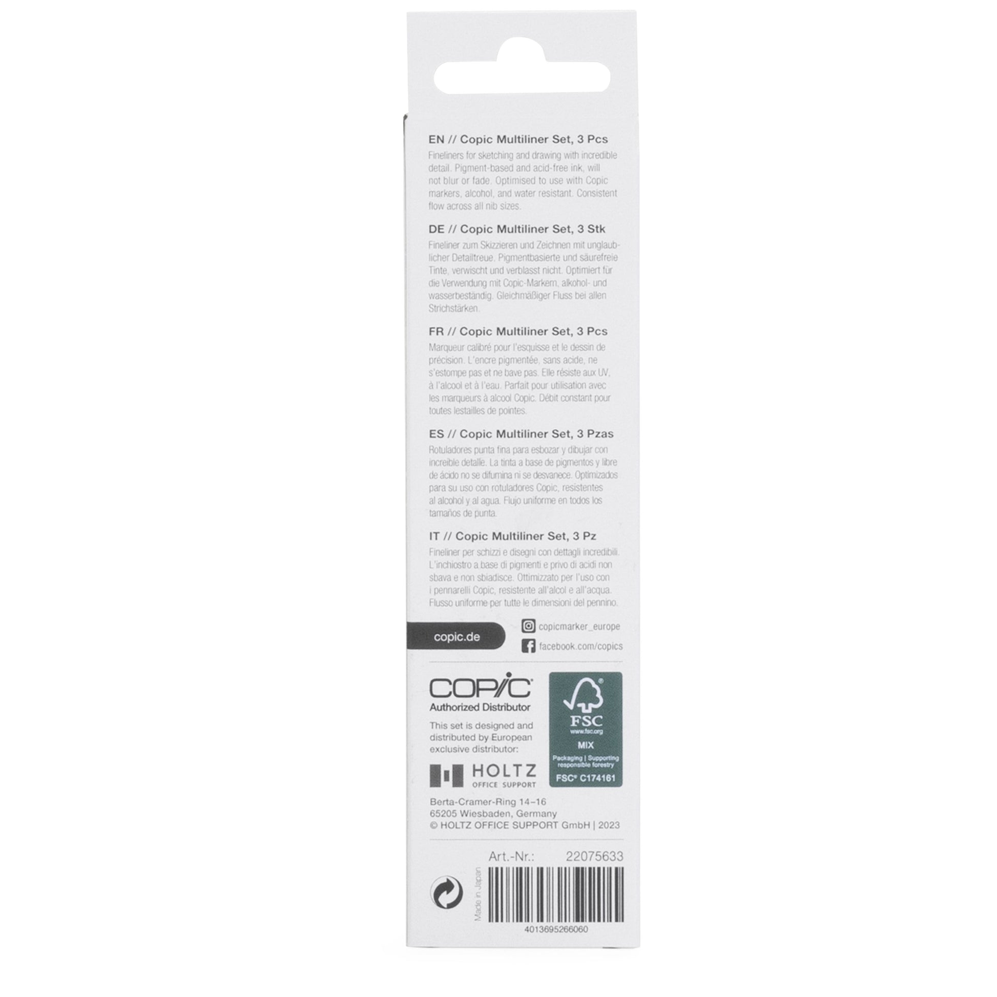 Copic Multiliner Fineliner Set – 3 Stk., 0,5 mm, 3 Farben, wasserfest