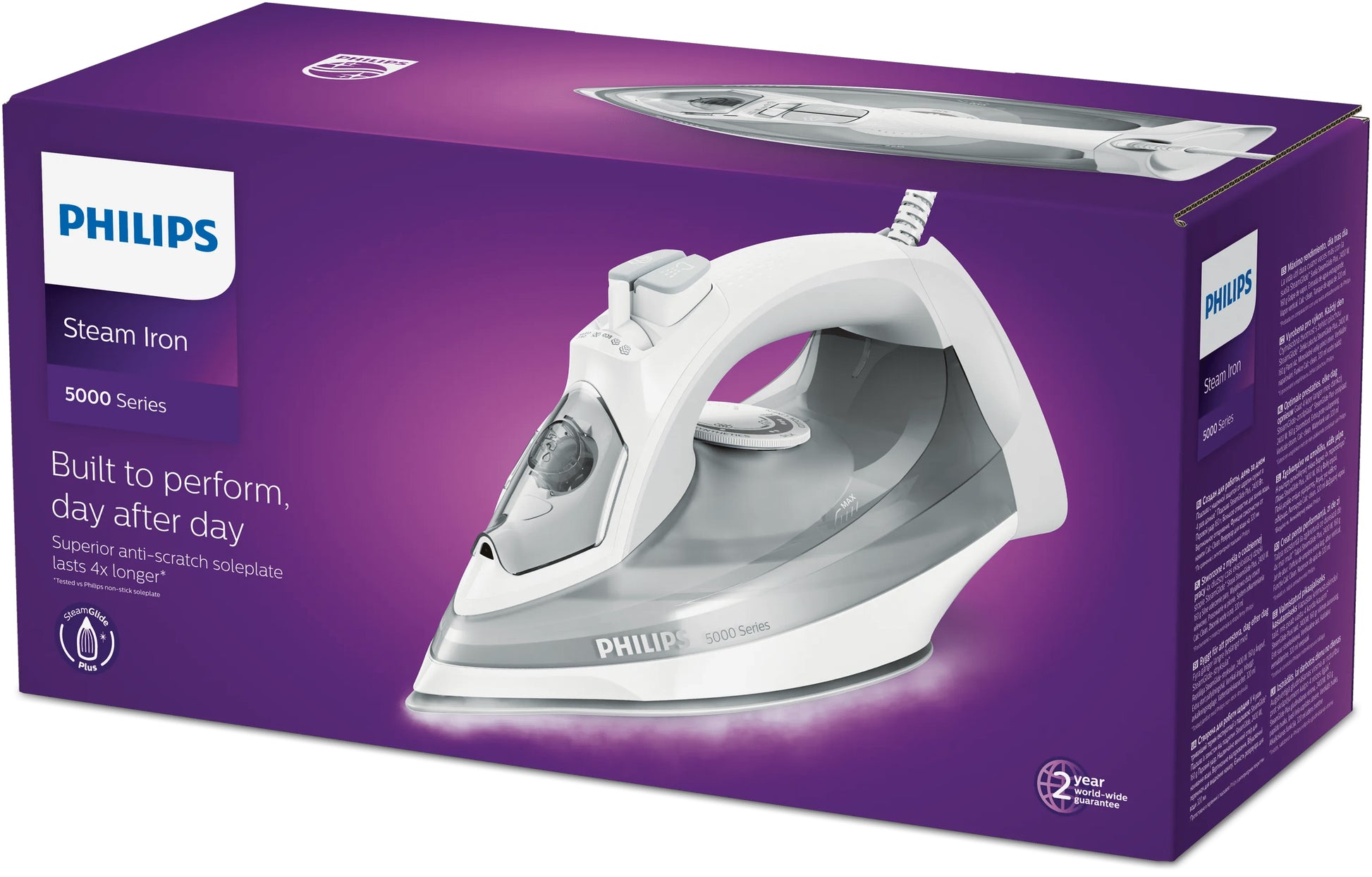 Philips Dampfbügeleisen 5000 Serie DST5010/10 – grau/weiss, SteamGlide Plus-Sohle, 312 × 127 × 147 mm