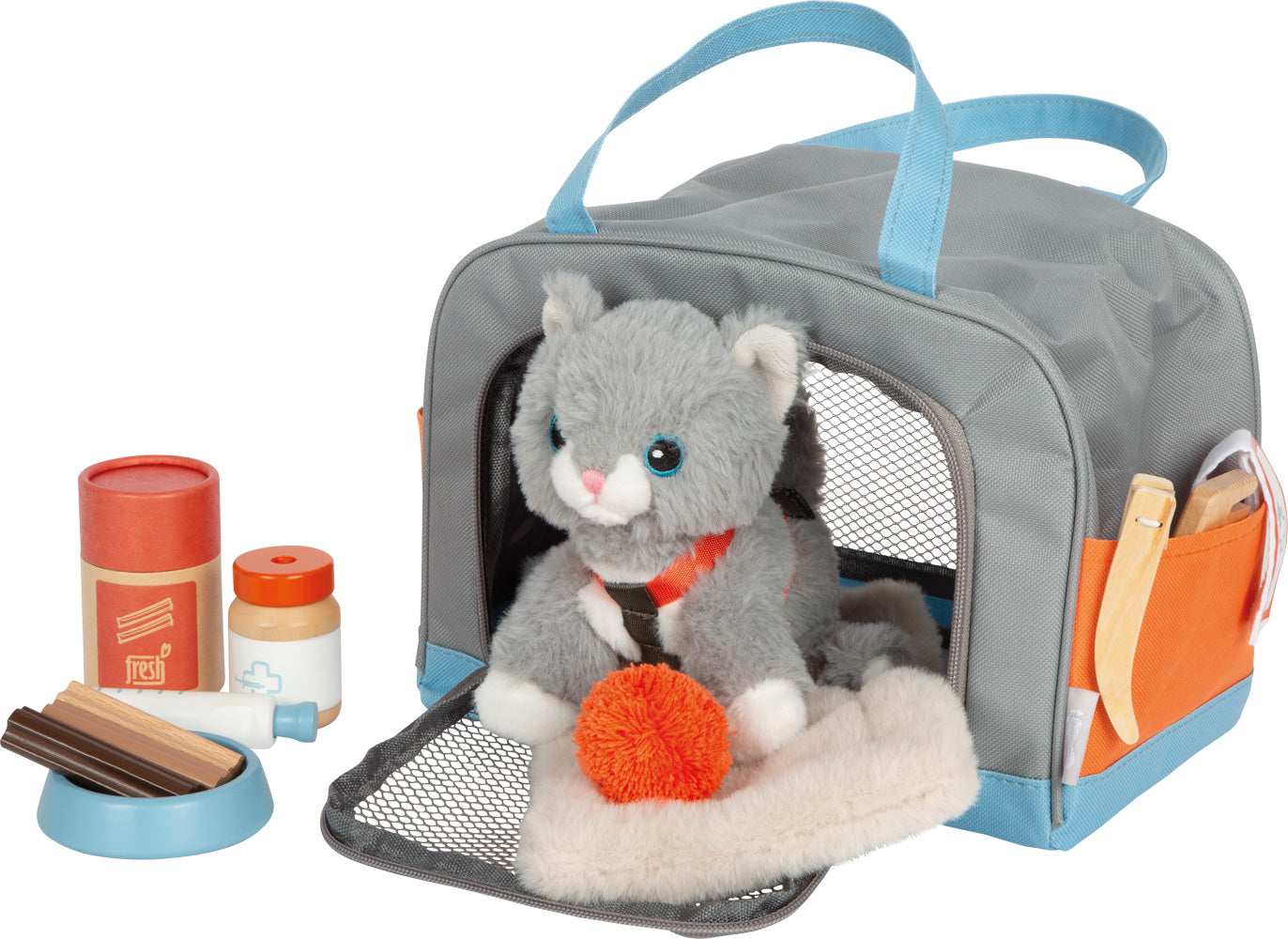 Small foot Plüschtier Katze, Pflege-Set – 14-teilig – ab 2 Jahren – Plüsch/Stoff/Holz, mehrfarbig