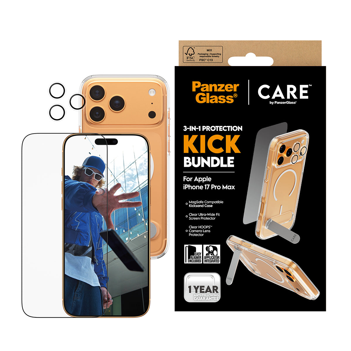 PanzerGlass Feature Kick Backcover – für Apple iPhone 17 Pro Max, Transparent, bis 4,8 m sturzsicher
