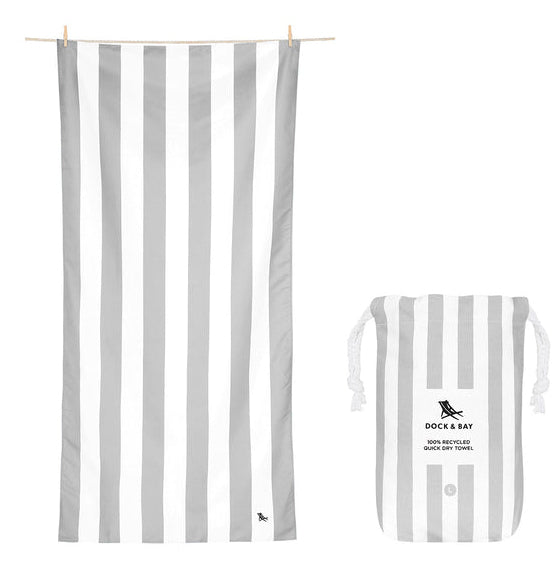 Dock & Bay Strandtuch CABANA – 90 × 200 cm, Grau/Weiss, Polyamid/Polyester