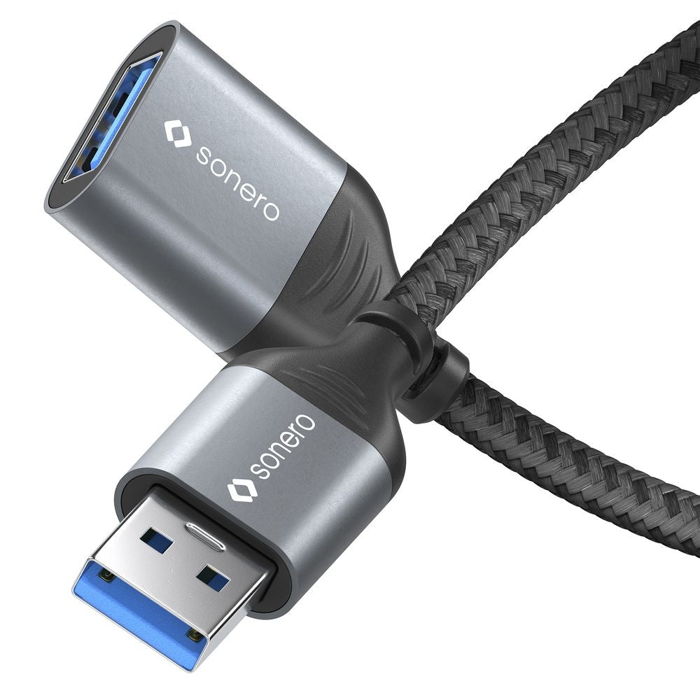 Sonero – USB-A Verlängerungskabel (Stecker auf Buchse) – USB 3.2 Gen 1 (5 Gbit/s) – 2 m – Schwarz/Grau