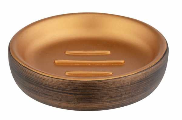 WENKO Seifenschale Palena – Ø10,5×2,5 cm, Kunststein/Polyresin, Bronze