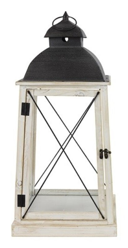CHALET Laterne – Metall & Holz & Glas, weiss – 29 × 29 × 61 cm
