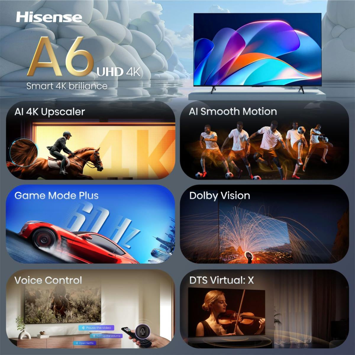Hisense 65A6S – 65" TV – 4K UHD – LCD (Direct-LED) – VIDAA 9 – 60 Hz – Dolby Vision