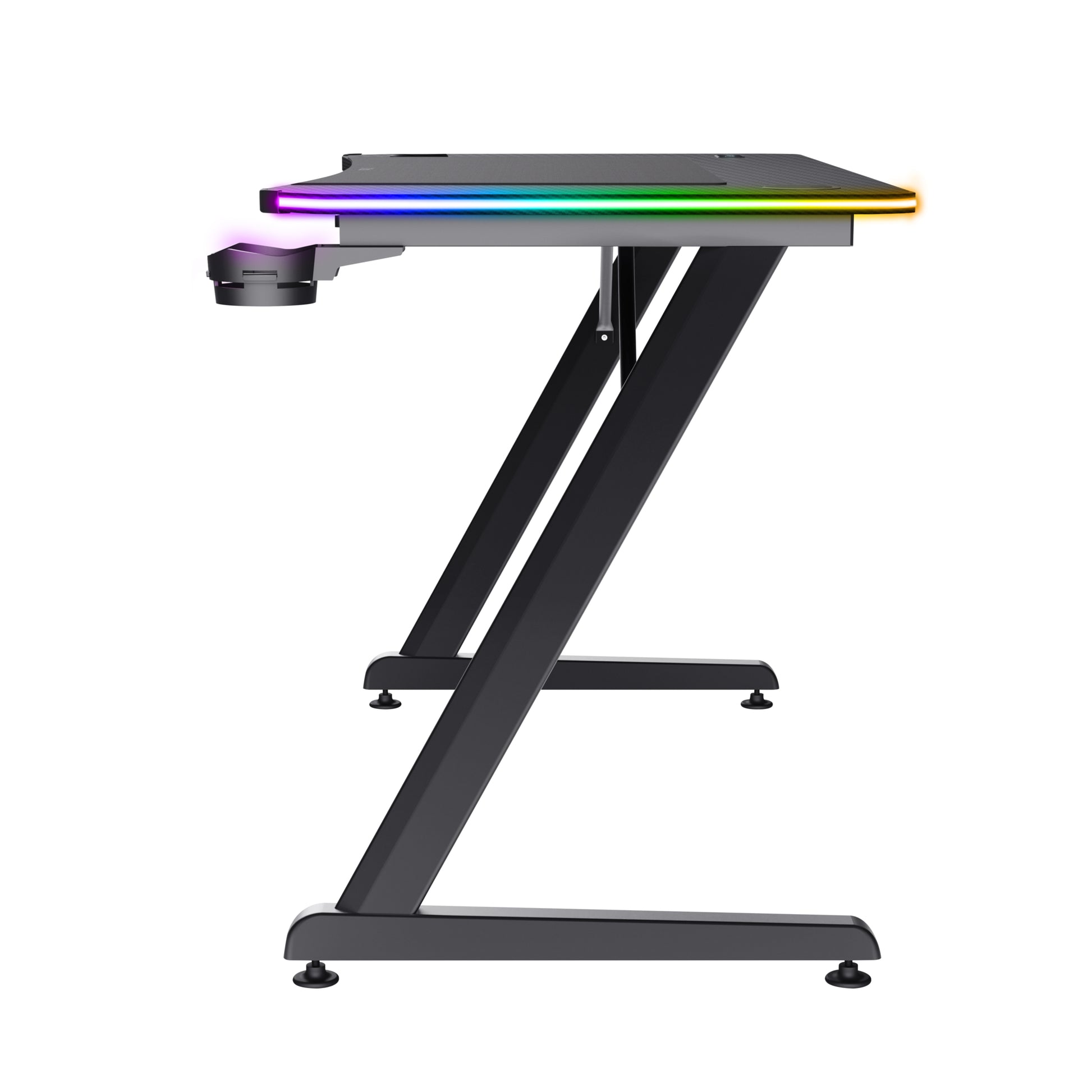 Trust GXT710 Luminus Pro – Rollbarer Computertisch, 1'200×600×740 mm, bis 150 kg, RGB-LED-Beleuchtung, Schwarz