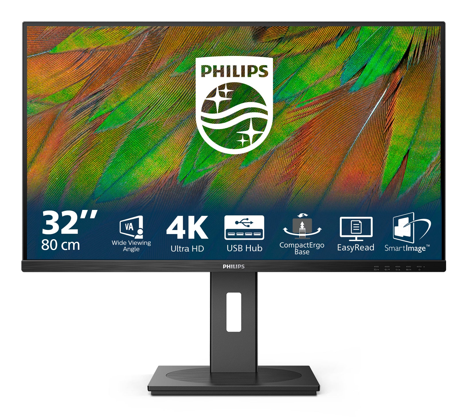 Philips 32B1N3800/00 – Monitor, 31,5", 3840 × 2160 (UHD 4K), VA, 60 Hz, 350 cd/m², VESA 100 × 100, Schwarz