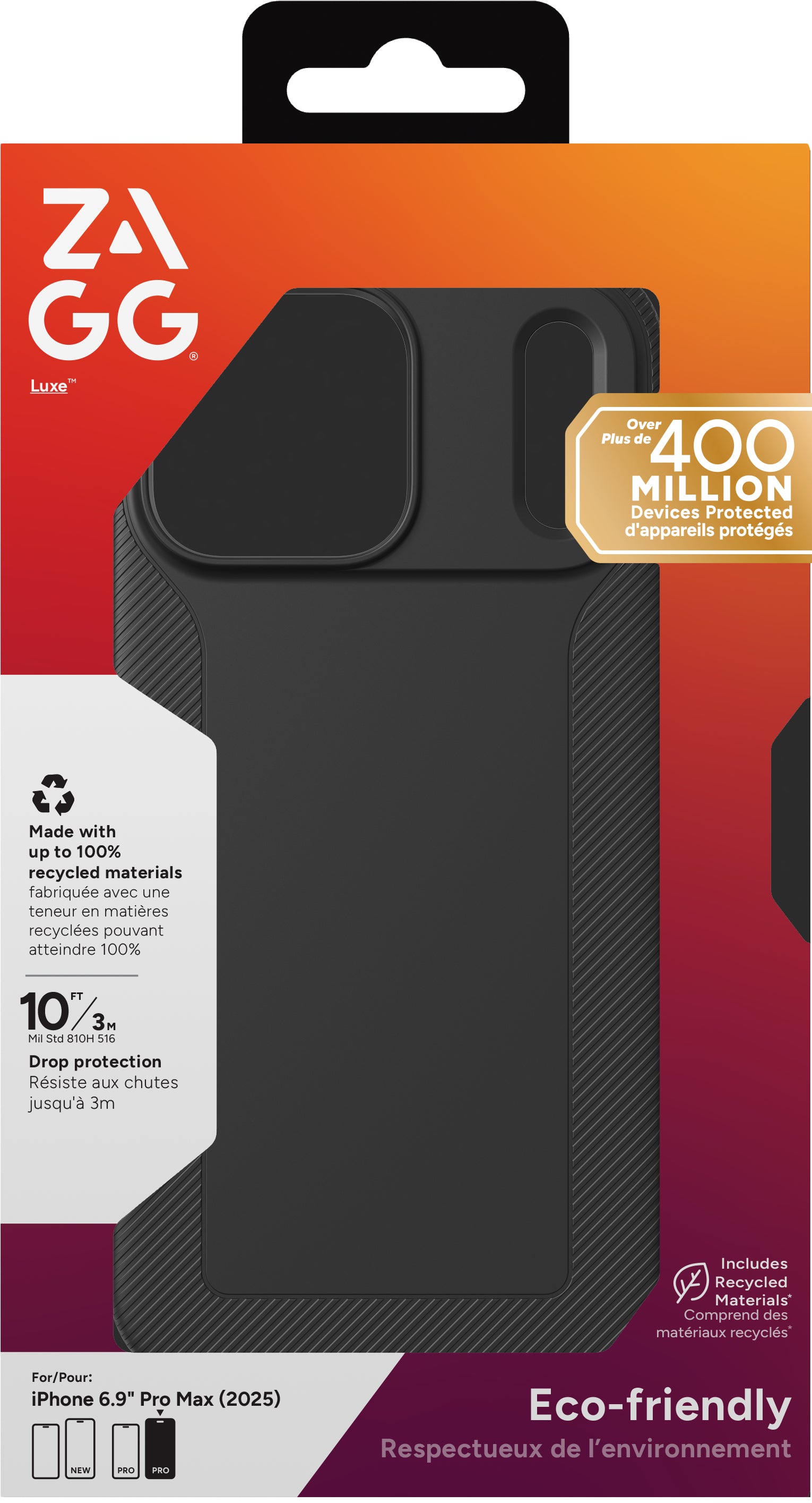 ZAGG Luxe Snap – Backcover – für Apple iPhone 17 Pro Max – MagSafe, Graphen, Schwarz, bis 3 m Sturzsicher