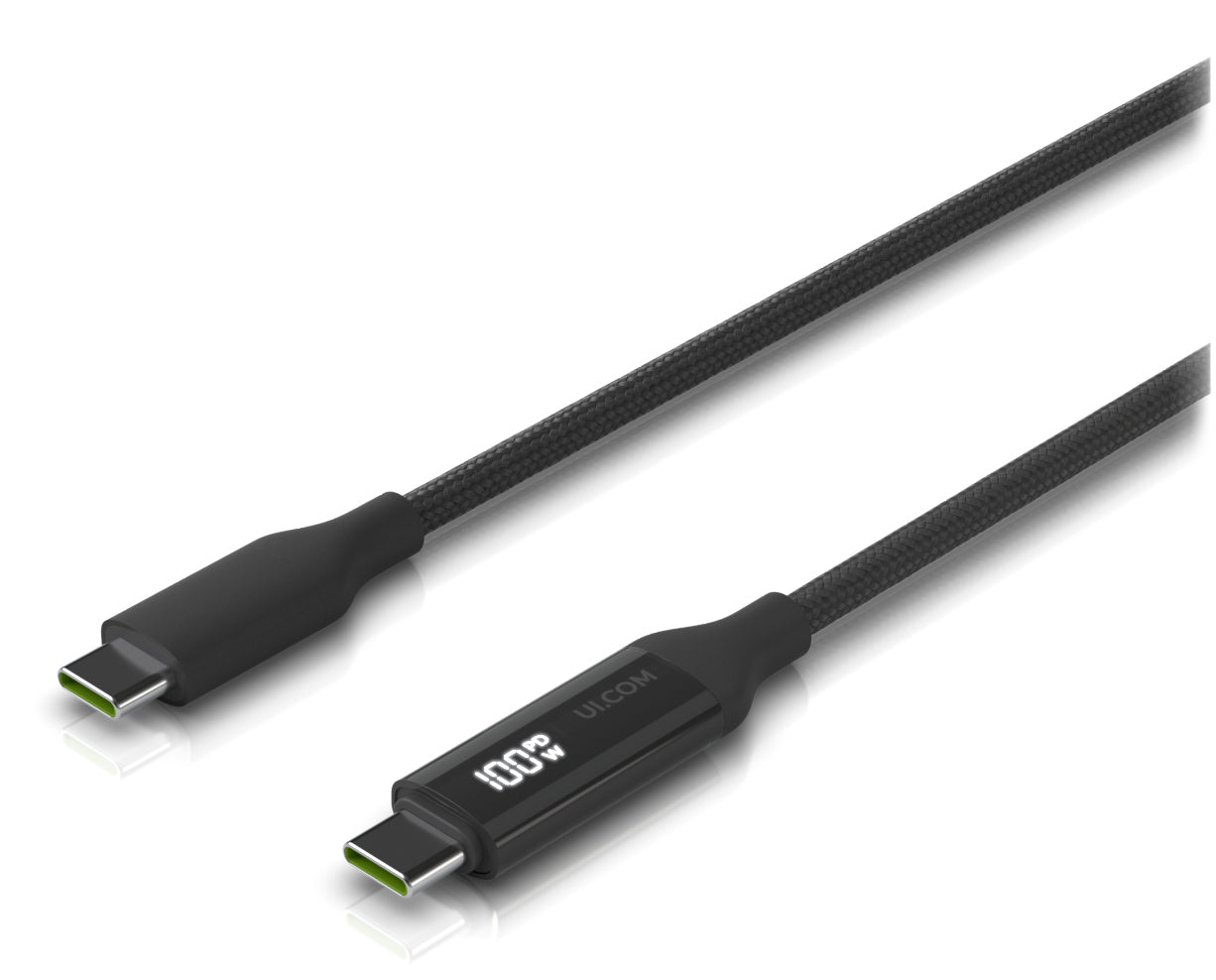 Ubiquiti USB-C auf USB-C Kabel – USB 2.0 (480 Mbit/s) – 0,3 m – PD 100 W – Geflochten, LED-Leistungsmesser