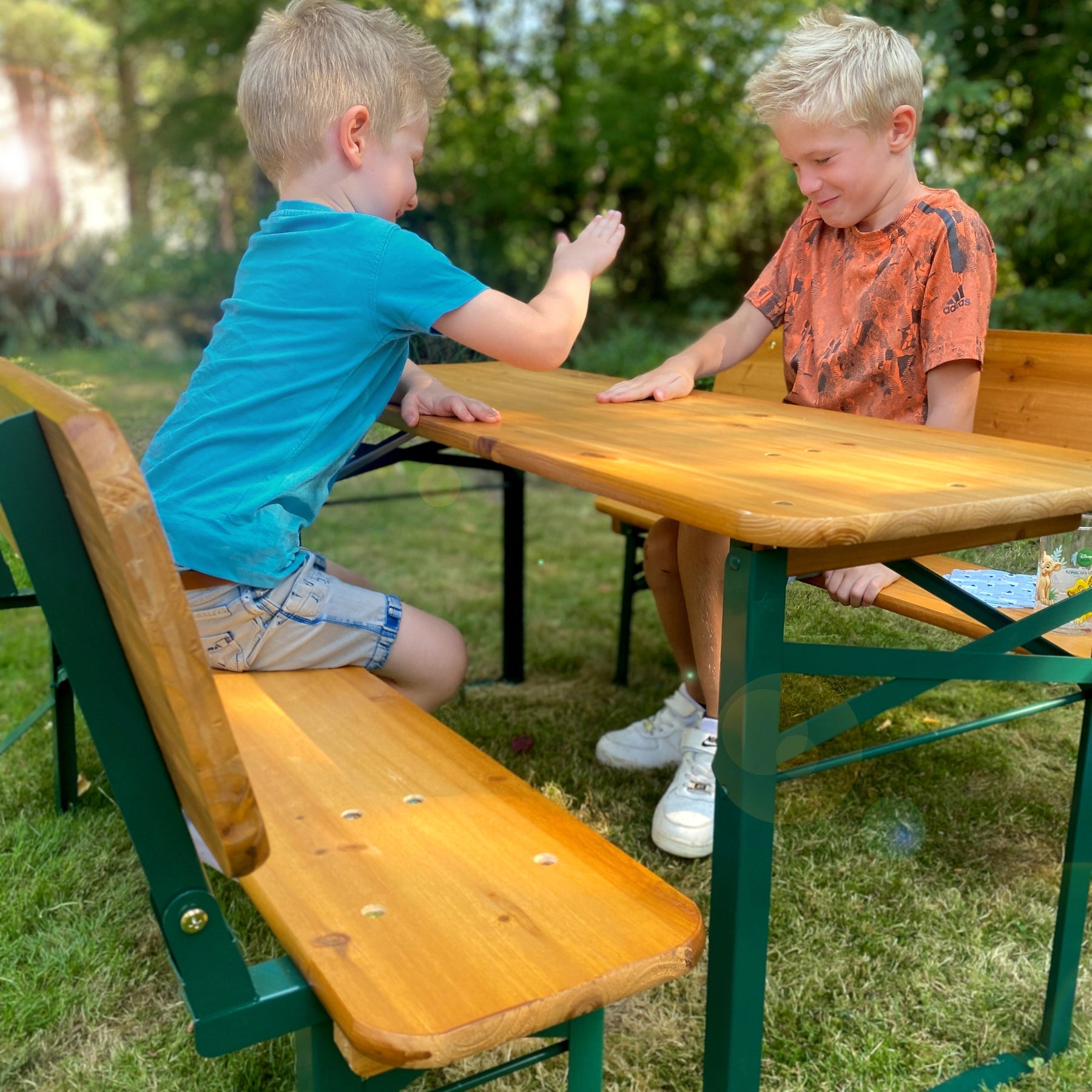 Roba Bistro-Set 3-teilig – Grün, Holz – Metall, Holz – Tisch 109 × 40 × 52 cm – klappbarer Tisch