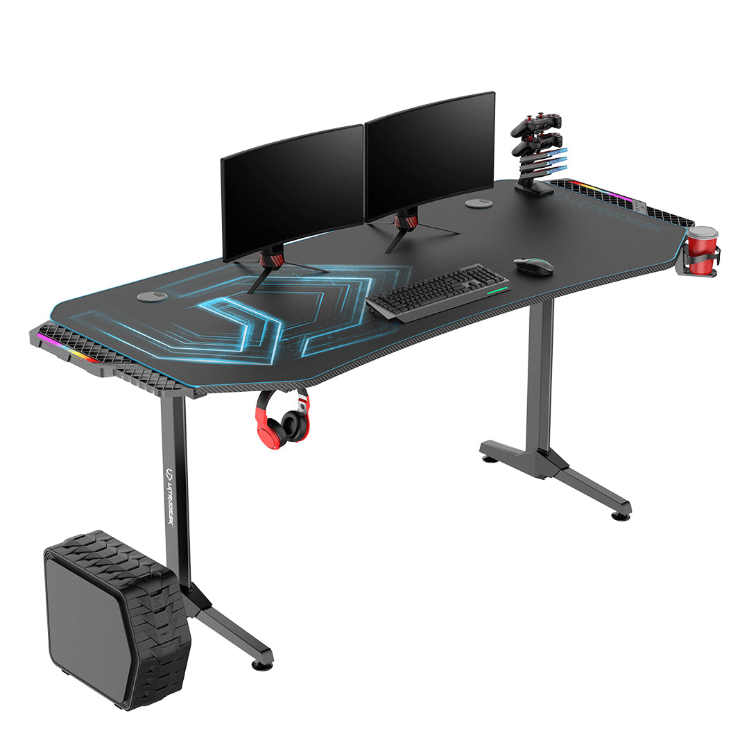 Ultradesk Rollbarer Computertisch, bis 100 kg, 1'750×750×760 mm, RGB-LED, schwarz/blau
