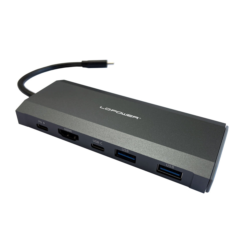 LC-Power LC-C-multi-7 M2 Multiport-Adapter – USB-C, 1× HDMI, 2× USB-A, 1× USB-C, 100 W PD, für Windows/Mac