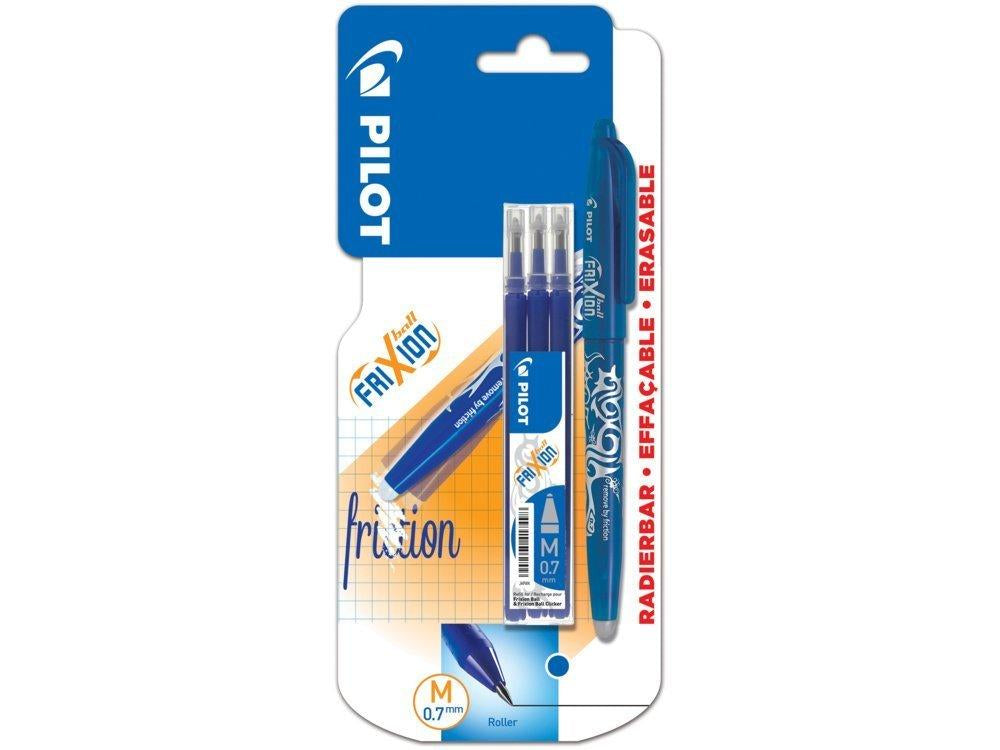 Pilot FriXion Ball – Radierbarer Tintenroller-Set mit Kappe, 0,7 mm, Blau, 4er Etui