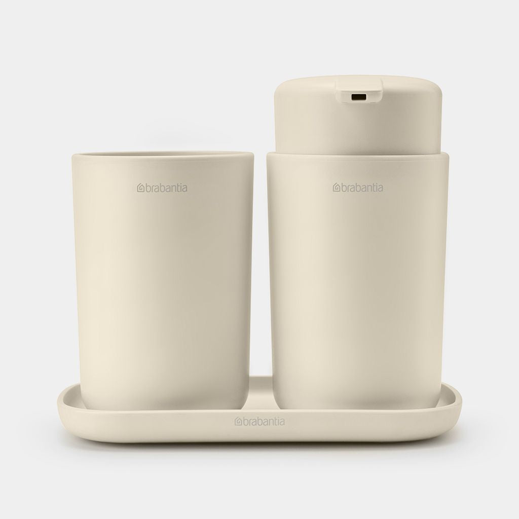 Brabantia ReNew – Seifenspender, manuell, 250 ml, Kunststoff, beige (Set, 3-teilig)