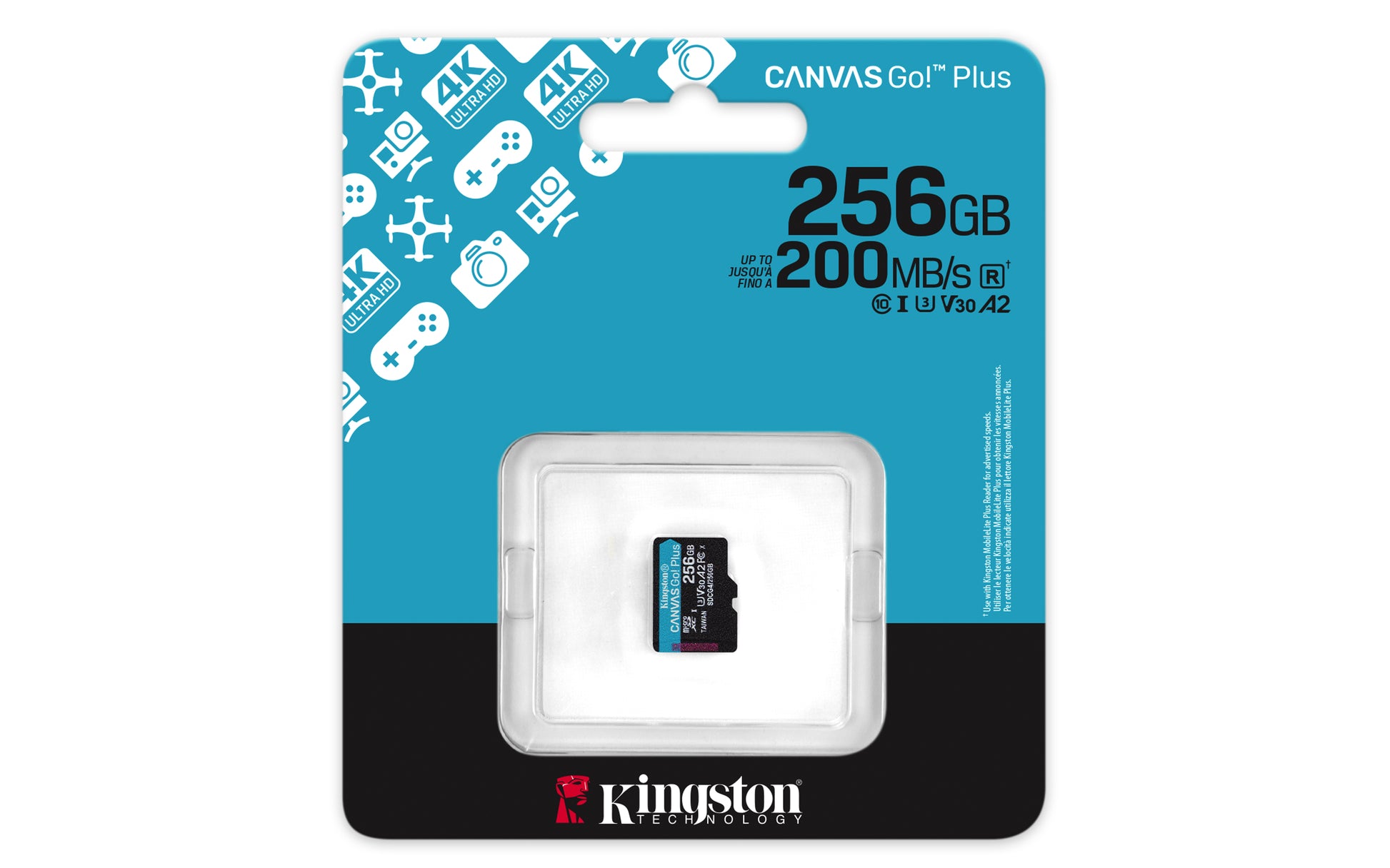 Kingston Technology Kingston Canvas Go Plus microSDXC 256 GB – UHS-I, Klasse 10, U3, V30, A2, 200/160 MB/s, ohne Adapter