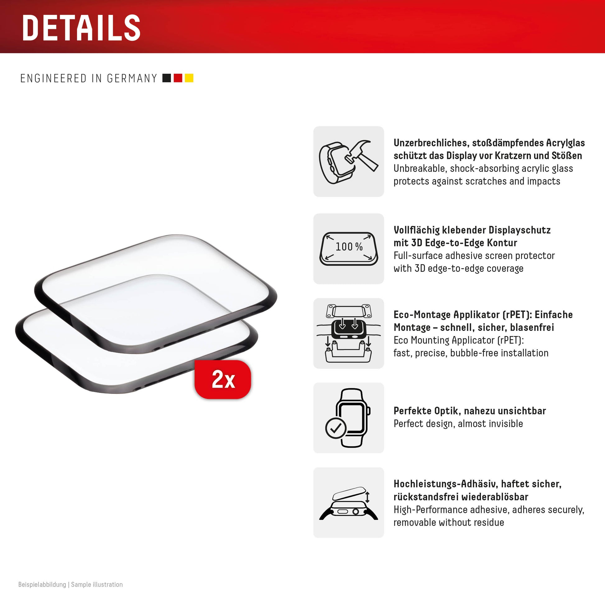 Displex Displayschutz für Apple Watch SE (44 mm) – Gehärtetes Glas, Transparent