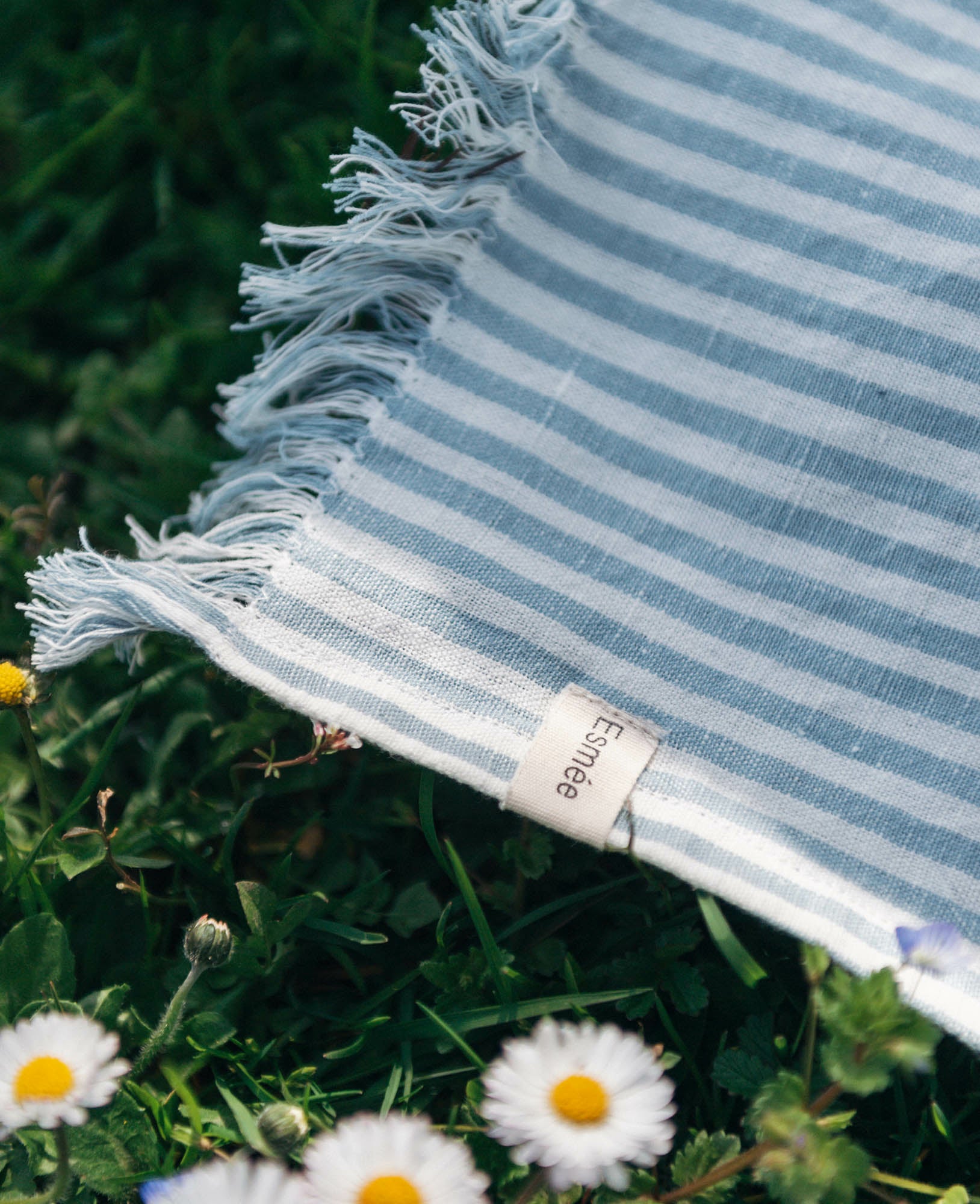 Esmée Hamam- und Strandtuch Sol – 100 × 190 cm, Blau/Weiss, 50% Baumwolle/50% Leinen, GOTS, OEKO-TEX