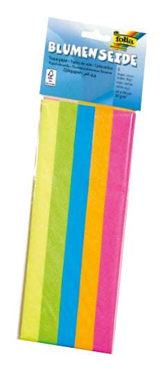 Folia Seidenpapier – 12,5 × 25 cm, Neon Mix, 20 g/m² – 5 Blatt
