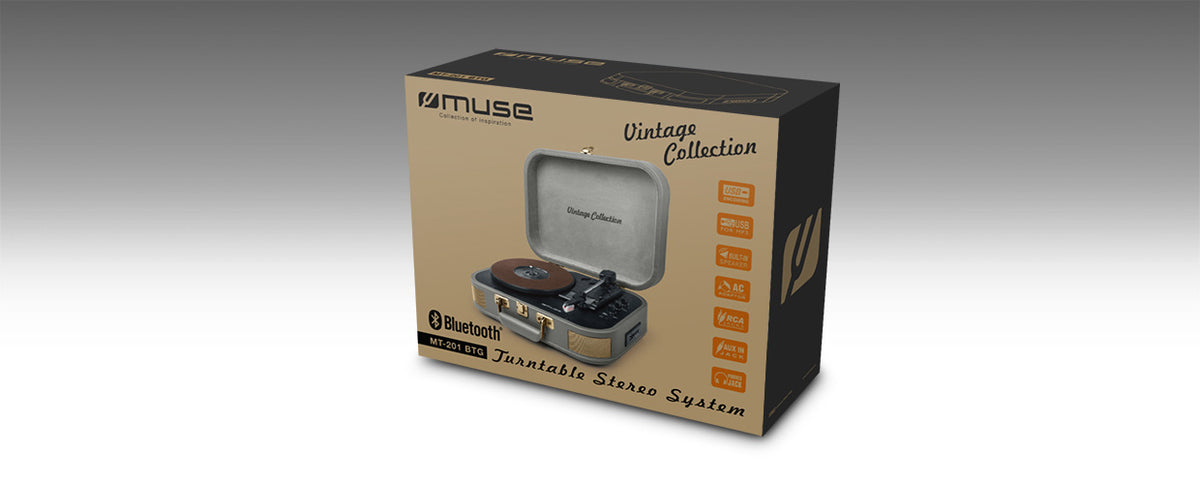 Muse MT-201 BTG – Plattenspieler (Riemenantrieb, automatisch), Bluetooth, 33⅓/45/78 U/min – Grau