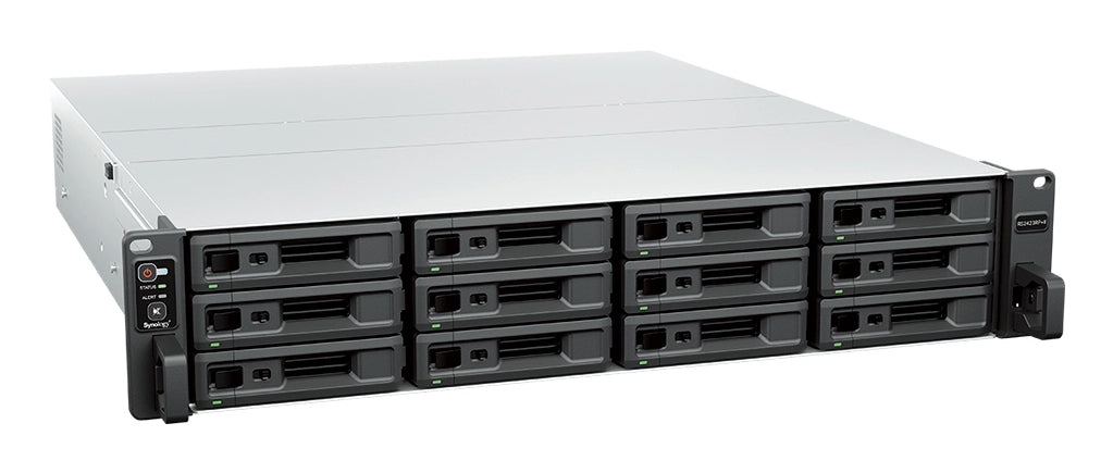 Synology RS2423RP+II – 12-Bay Rack 2U NAS – AMD Ryzen V1780B, 8 GB RAM, 10GbE, DSM, redundantes Netzteil