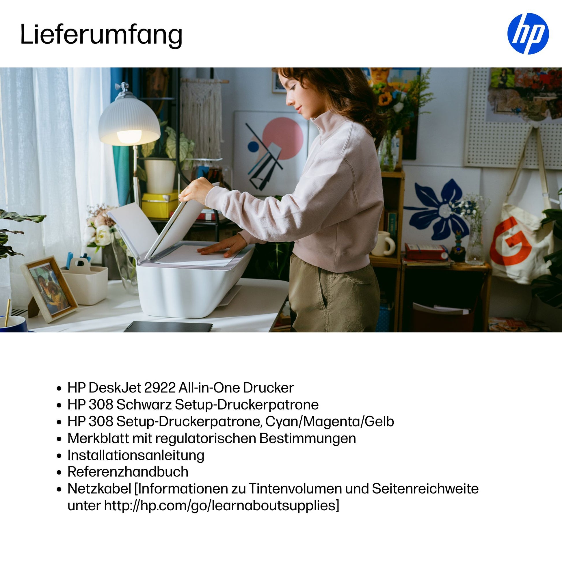 HP DeskJet 2922 – Farbtintenstrahl-Multifunktionsdrucker, A4, 3-in-1, Duplex, WLAN, AirPrint, Mopria