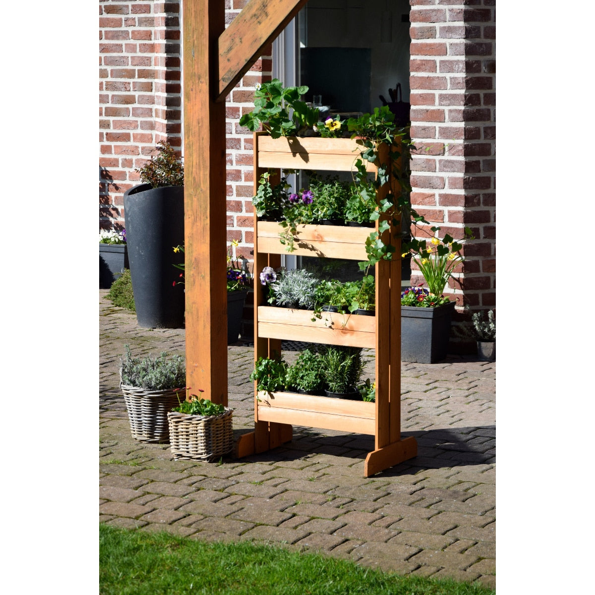Dobar Pflanzbeet – 4 Sektionen – 55 × 125 × 40 cm – Kiefernholz & Kunststoff, Braun