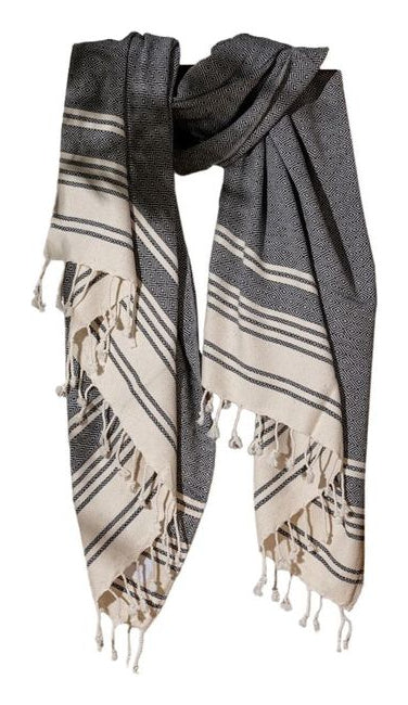 Foutastic Strandtuch New Diamond – 90 × 170 cm, Beige/Schwarz, 60% Baumwolle/40% Polyester